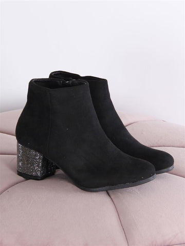 Cartagena - Sort støvle i ruskindslook med tyk hæl dækket i similisten