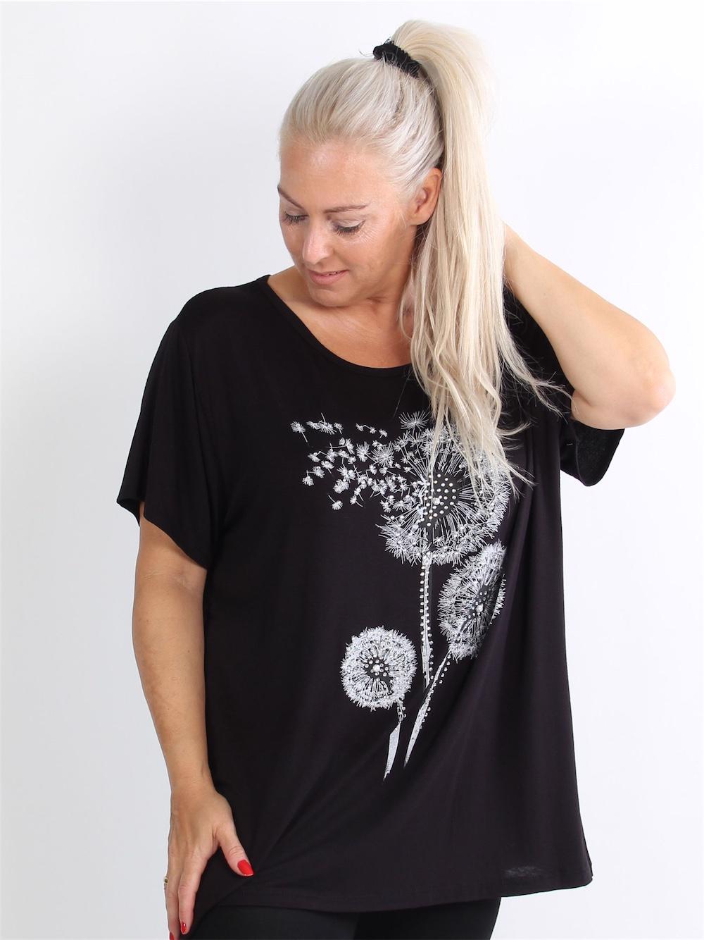 Celeste - Sort t-shirt med hvide mælkebøtter og similisten