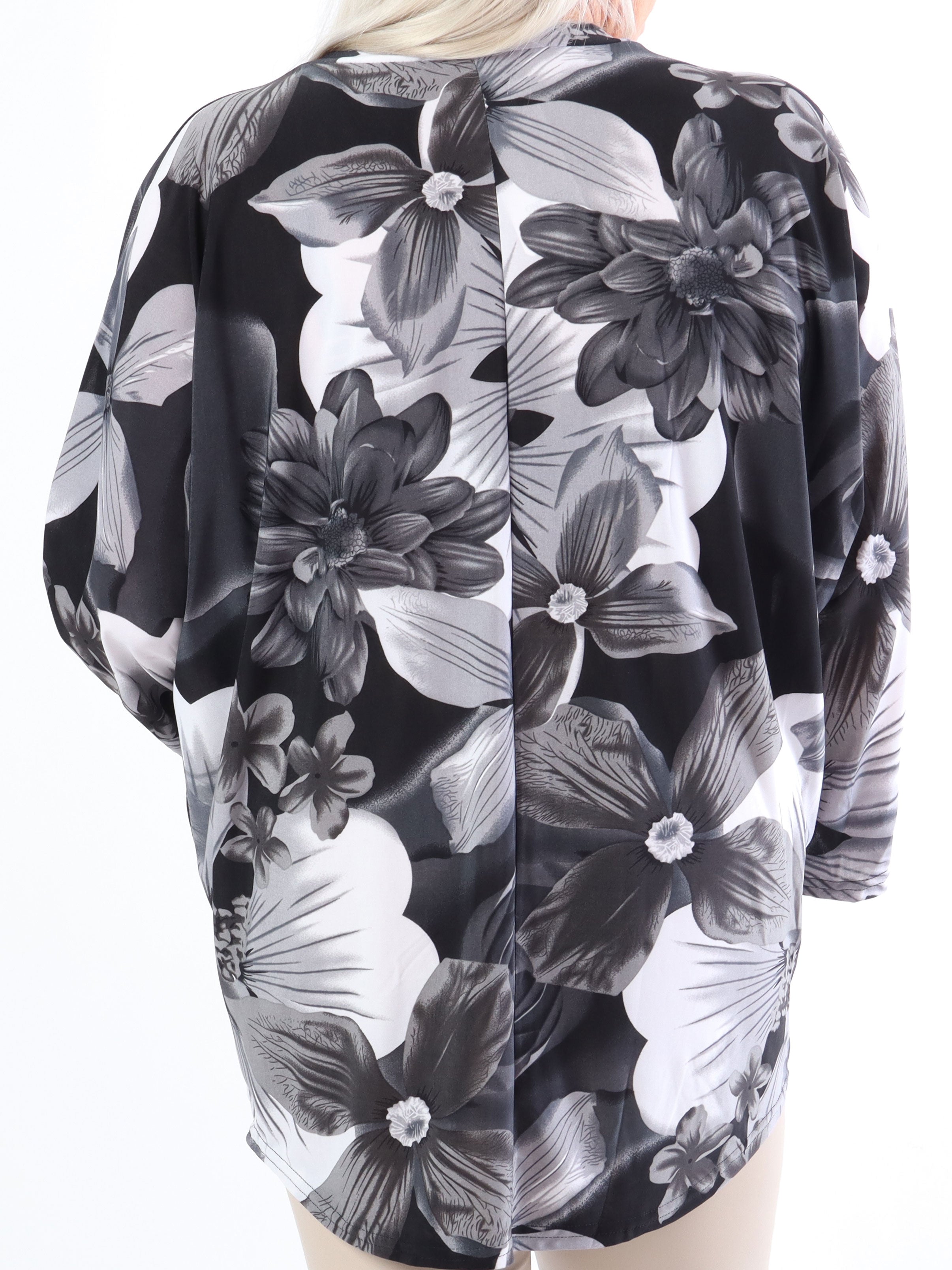 Celia Flower - Sød plus size tunika i elastisk stof med lynlås