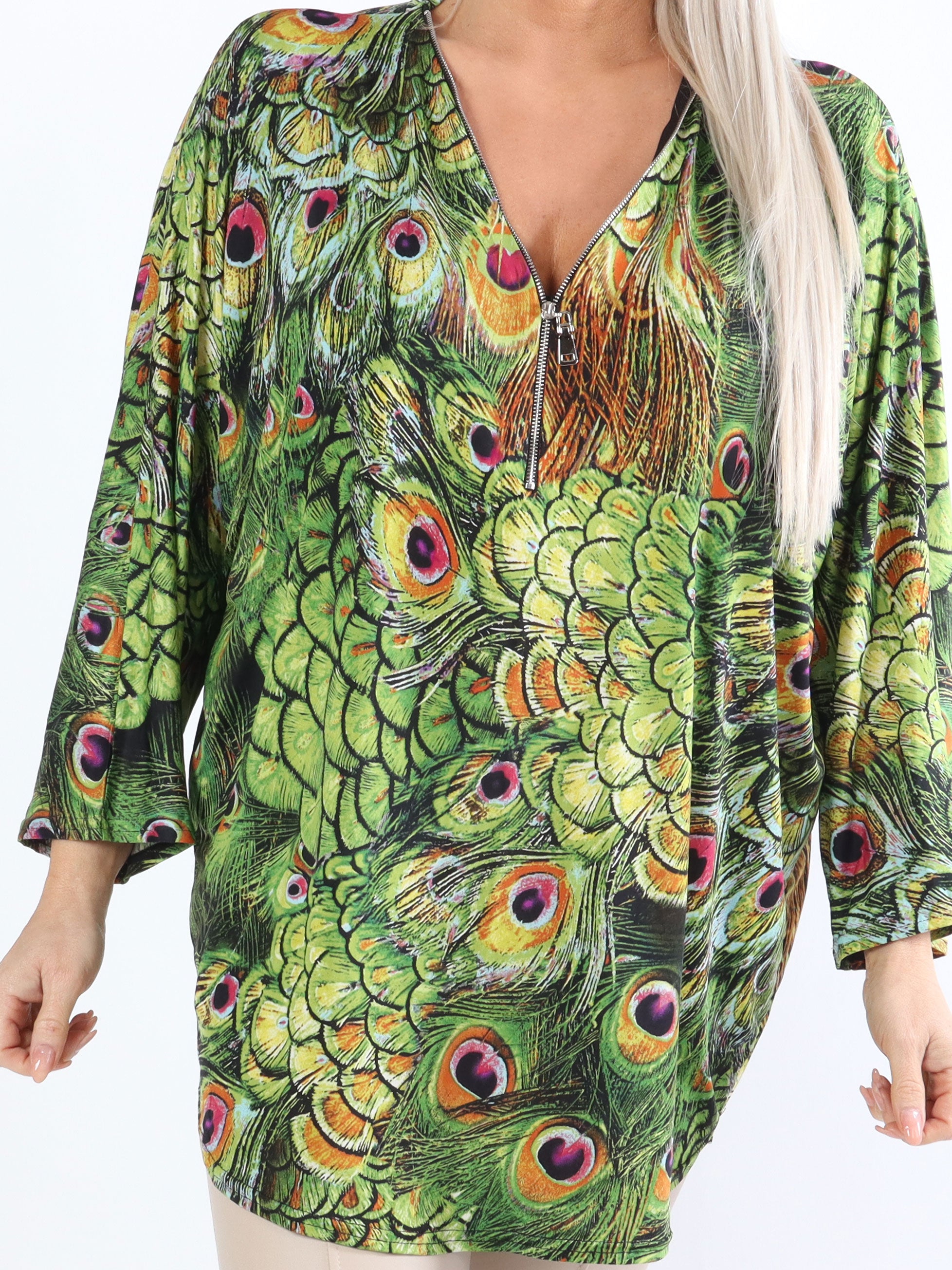 Celia Peacock - Sød plus size tunika i elastisk stof med lynlås