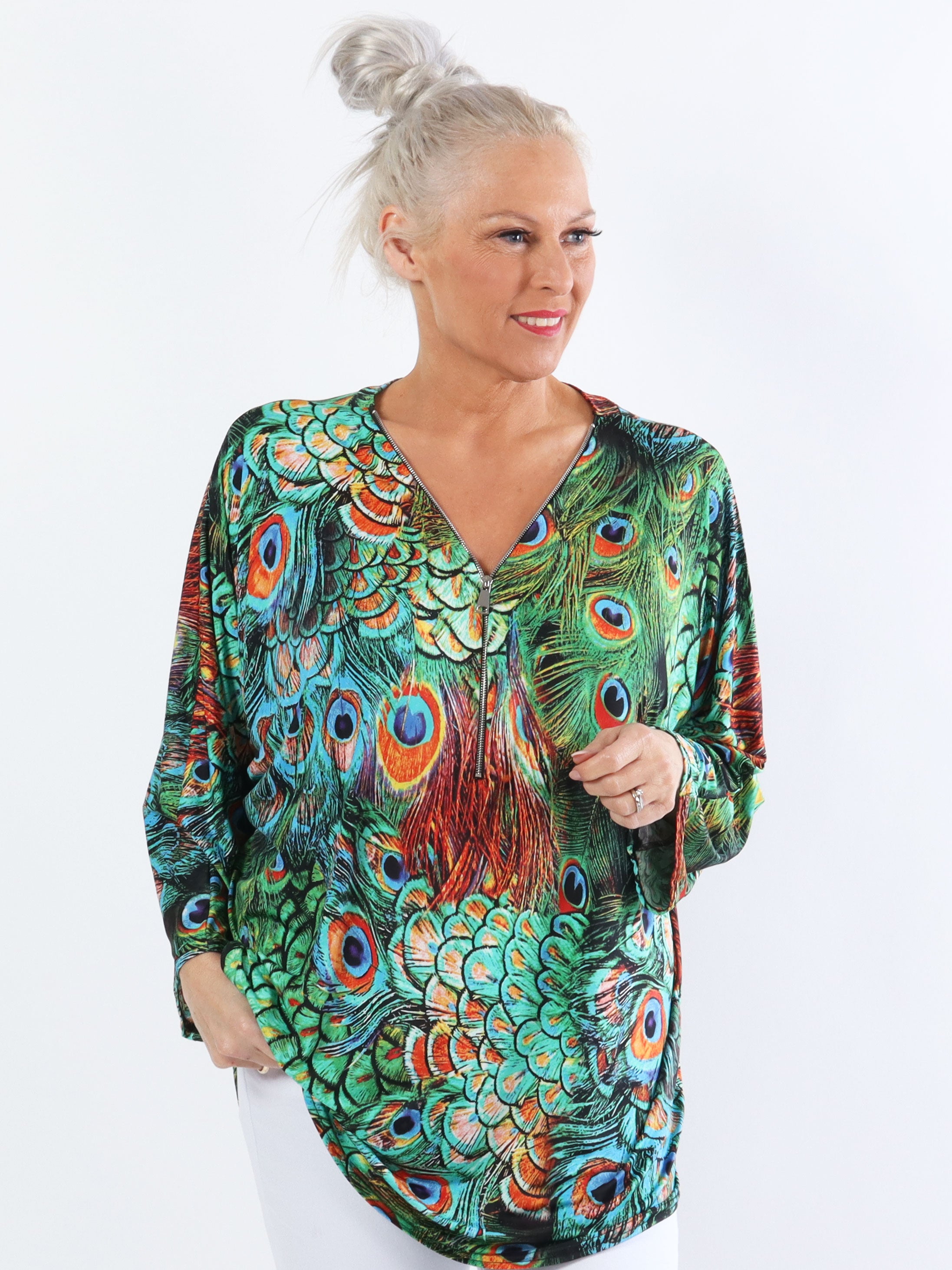 Celia Peacock - Sød plus size tunika i elastisk stof med lynlås