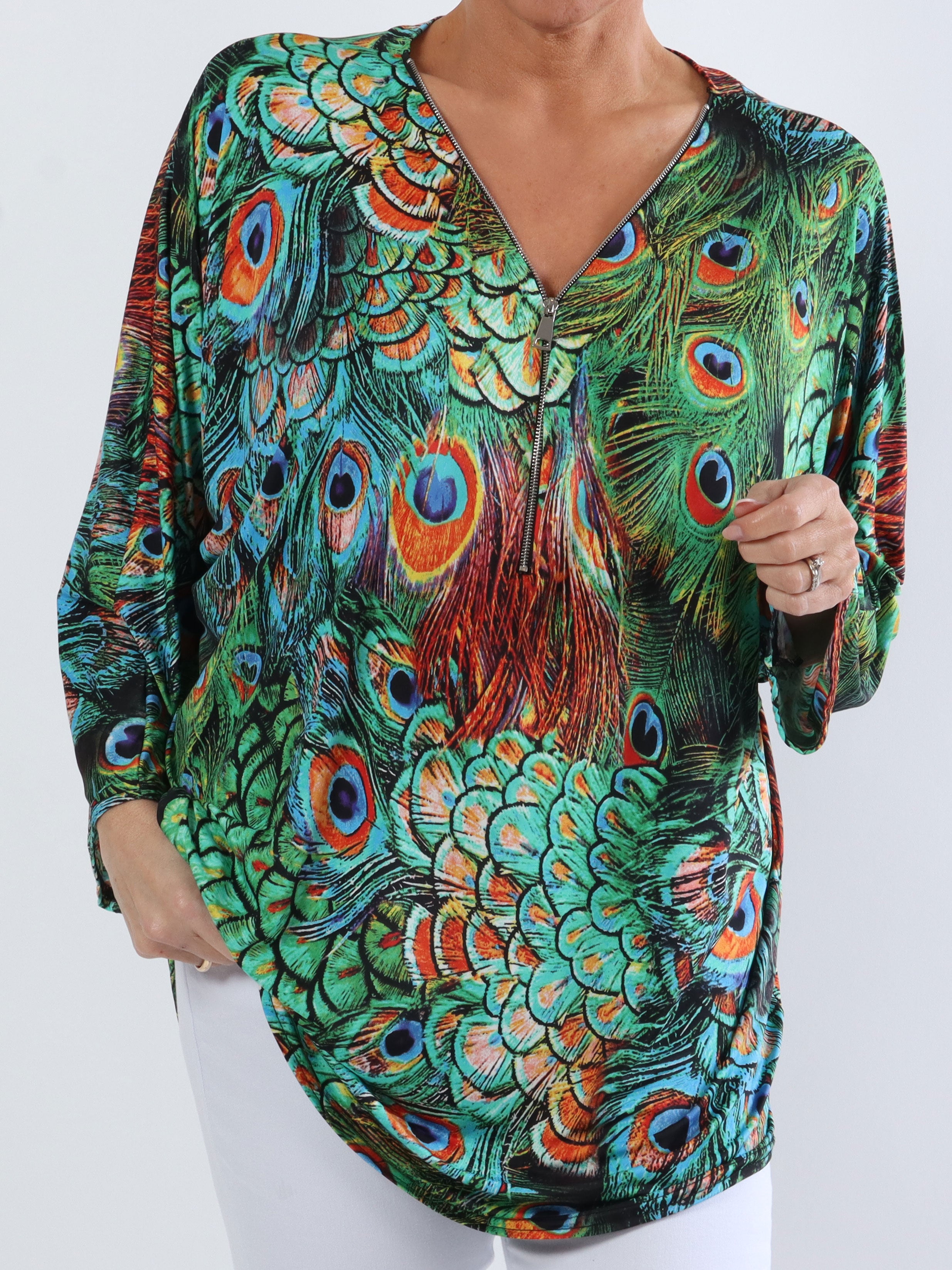 Celia Peacock - Sød plus size tunika i elastisk stof med lynlås