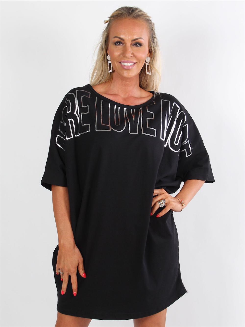 Cenobia - Sort oversized t-shirt med sølv skrift