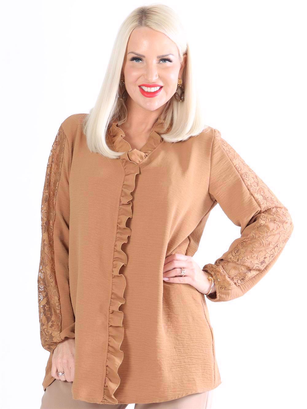 Chaka - Blonde tunika med flæse langs fronten