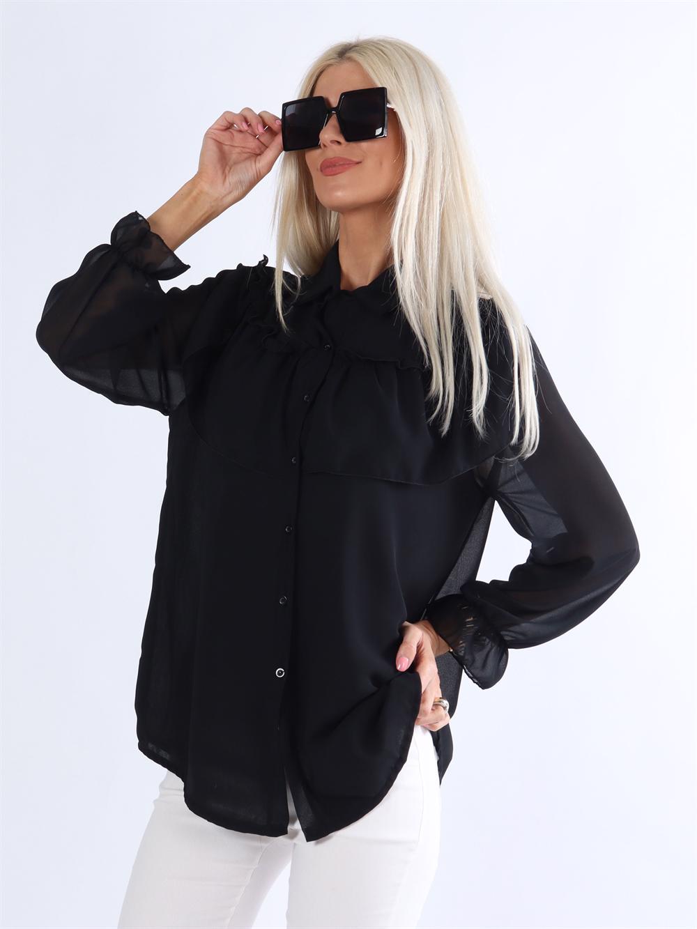 Chia - Tunikaskjorte i chiffon med flæser