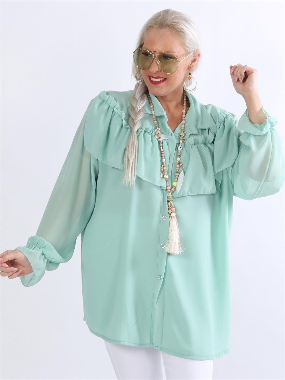 Chia - Tunikaskjorte i chiffon med flæser