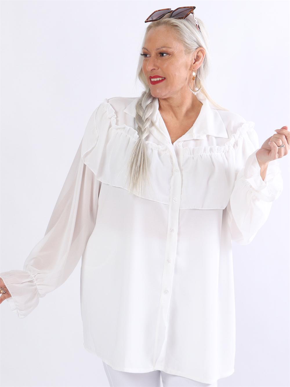 Chia - Tunikaskjorte i chiffon med flæser