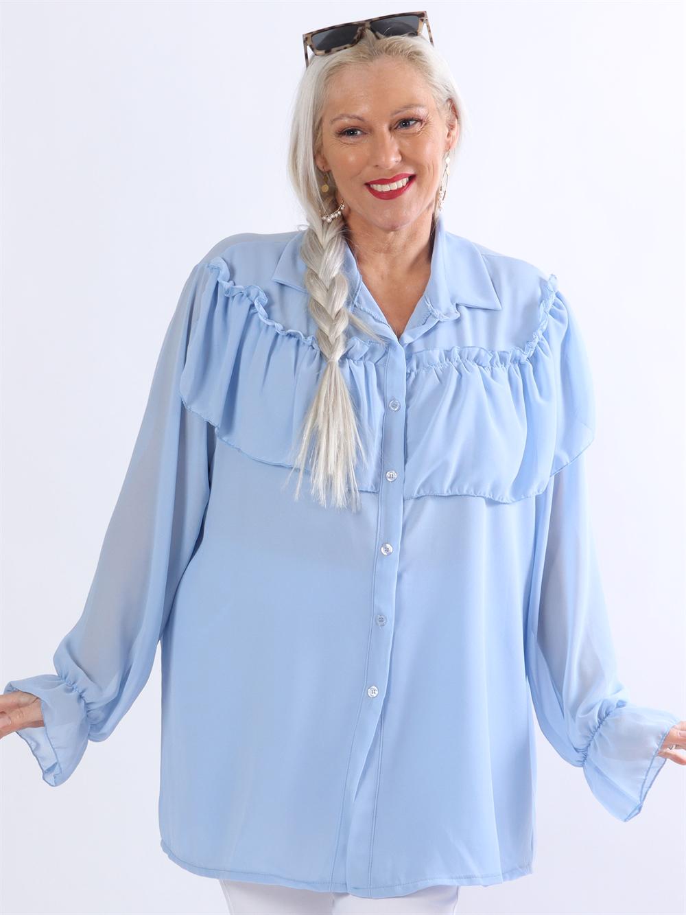 Chia - Tunikaskjorte i chiffon med flæser