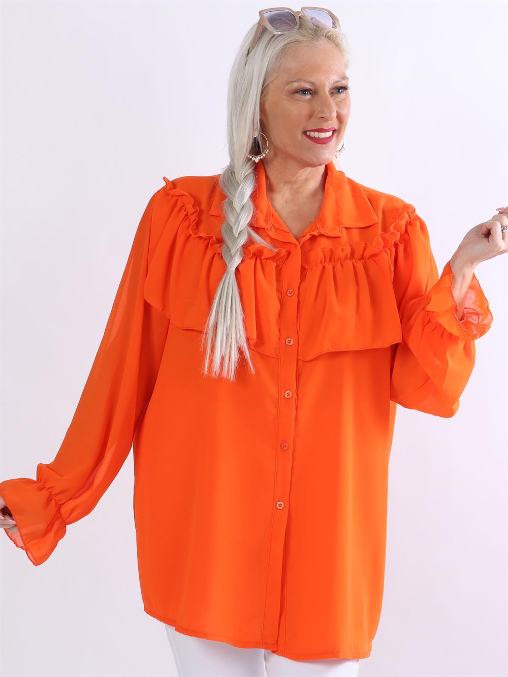 Chia - Tunikaskjorte i chiffon med flæser