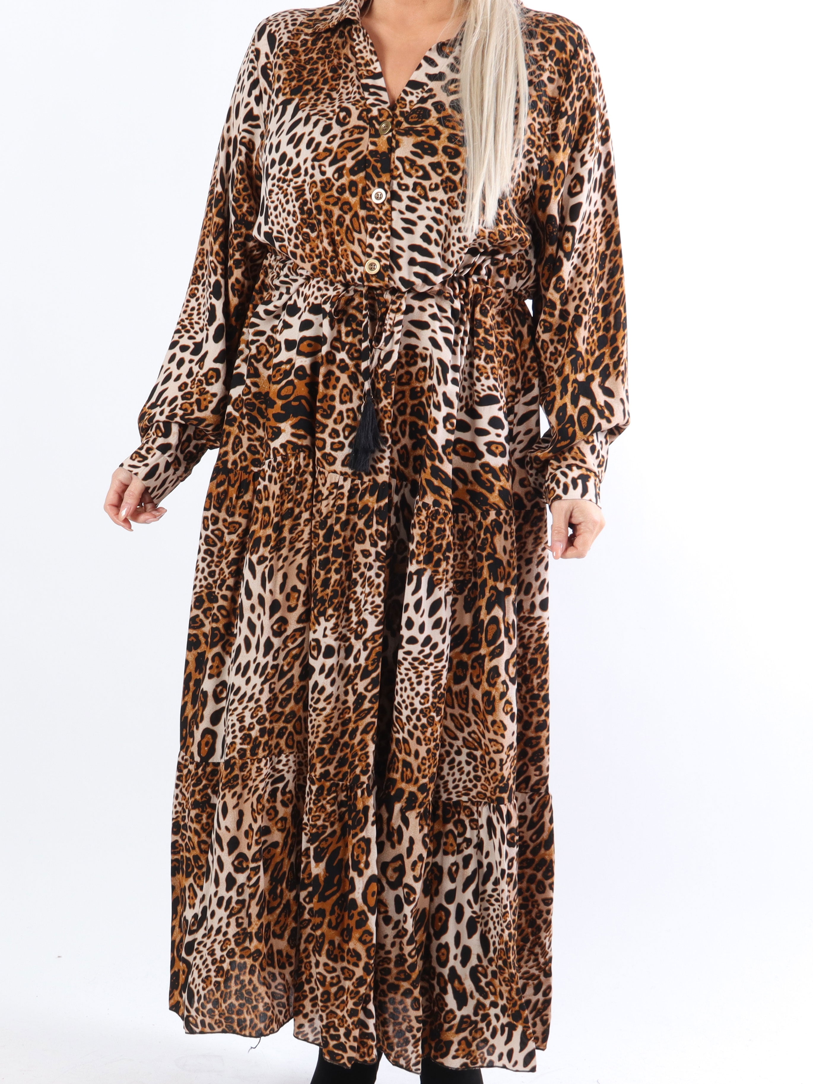 Chiara - Lang smuk plus size kjole i leopardprint