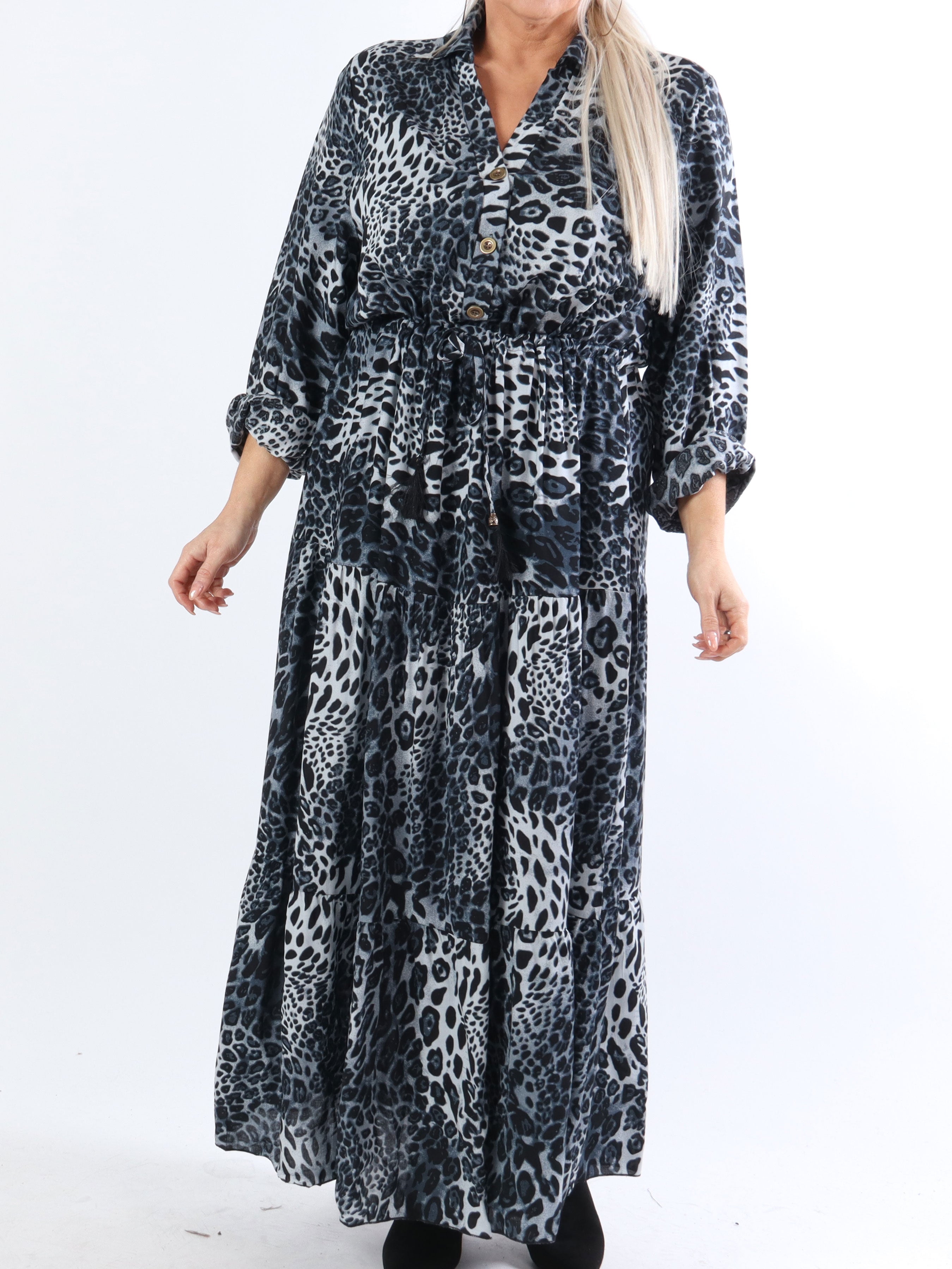 Chiara - Lang smuk plus size kjole i leopardprint