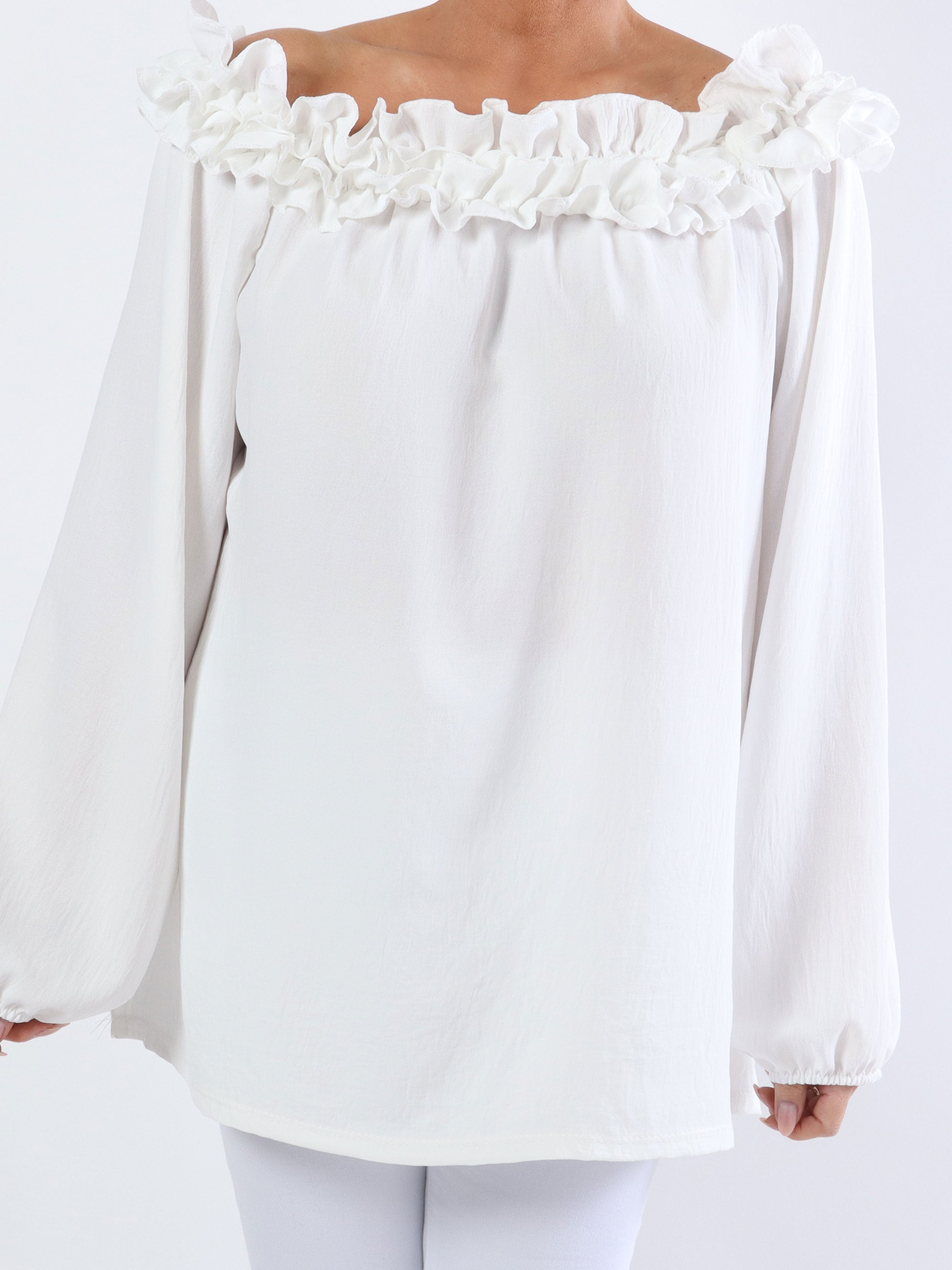 Chili - Fineste plus size tunika bluse med flæser i udskæringen (bestseller)