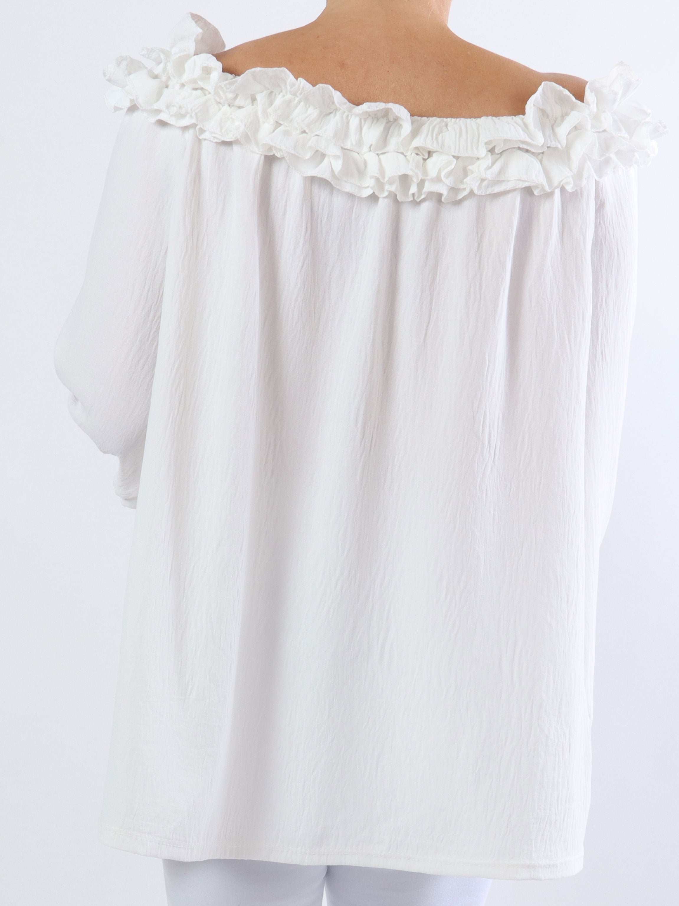 Chili - Fineste plus size tunika bluse med flæser i udskæringen (bestseller)