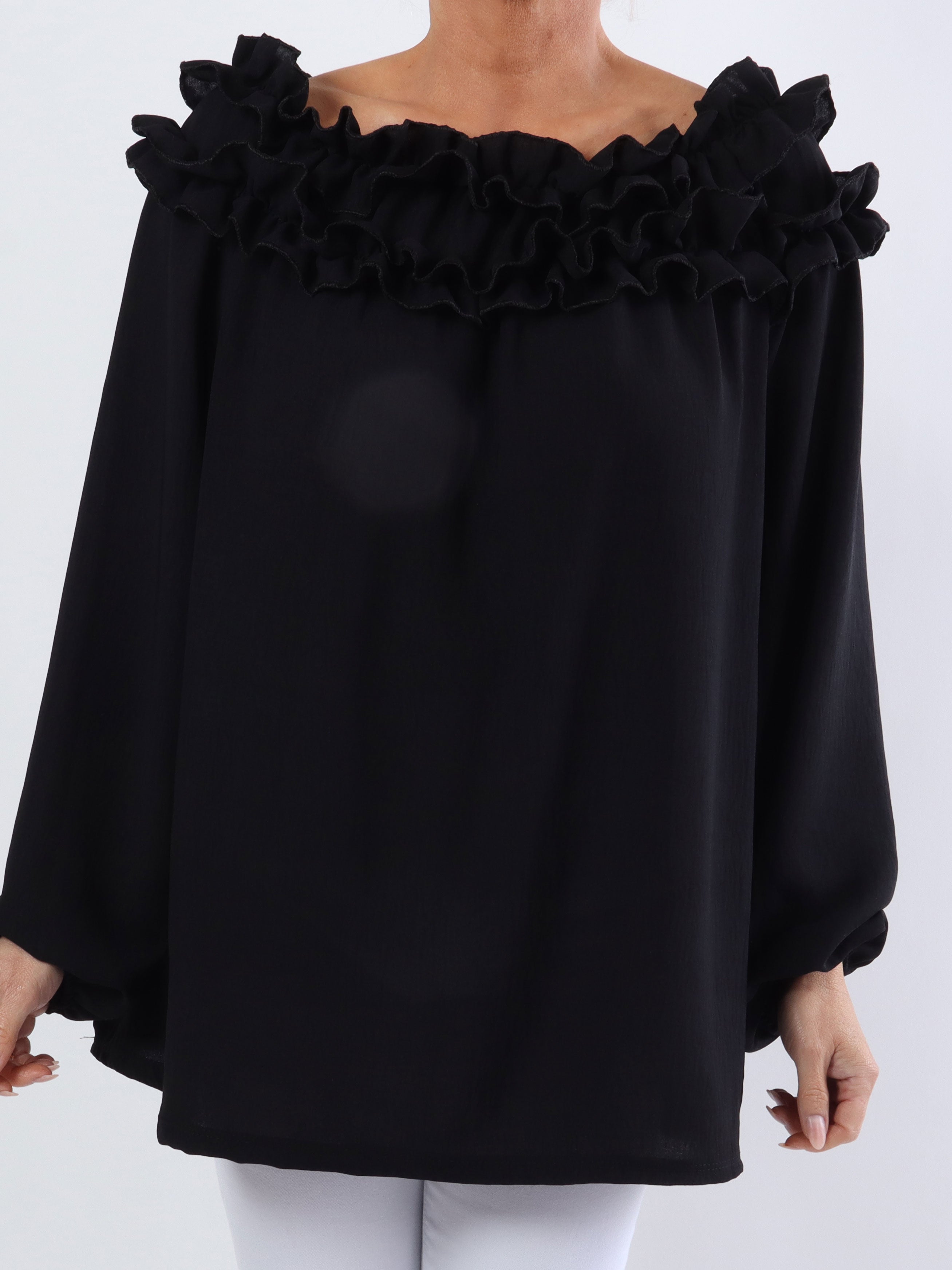 Chili - Fineste plus size tunika bluse med flæser i udskæringen (bestseller)