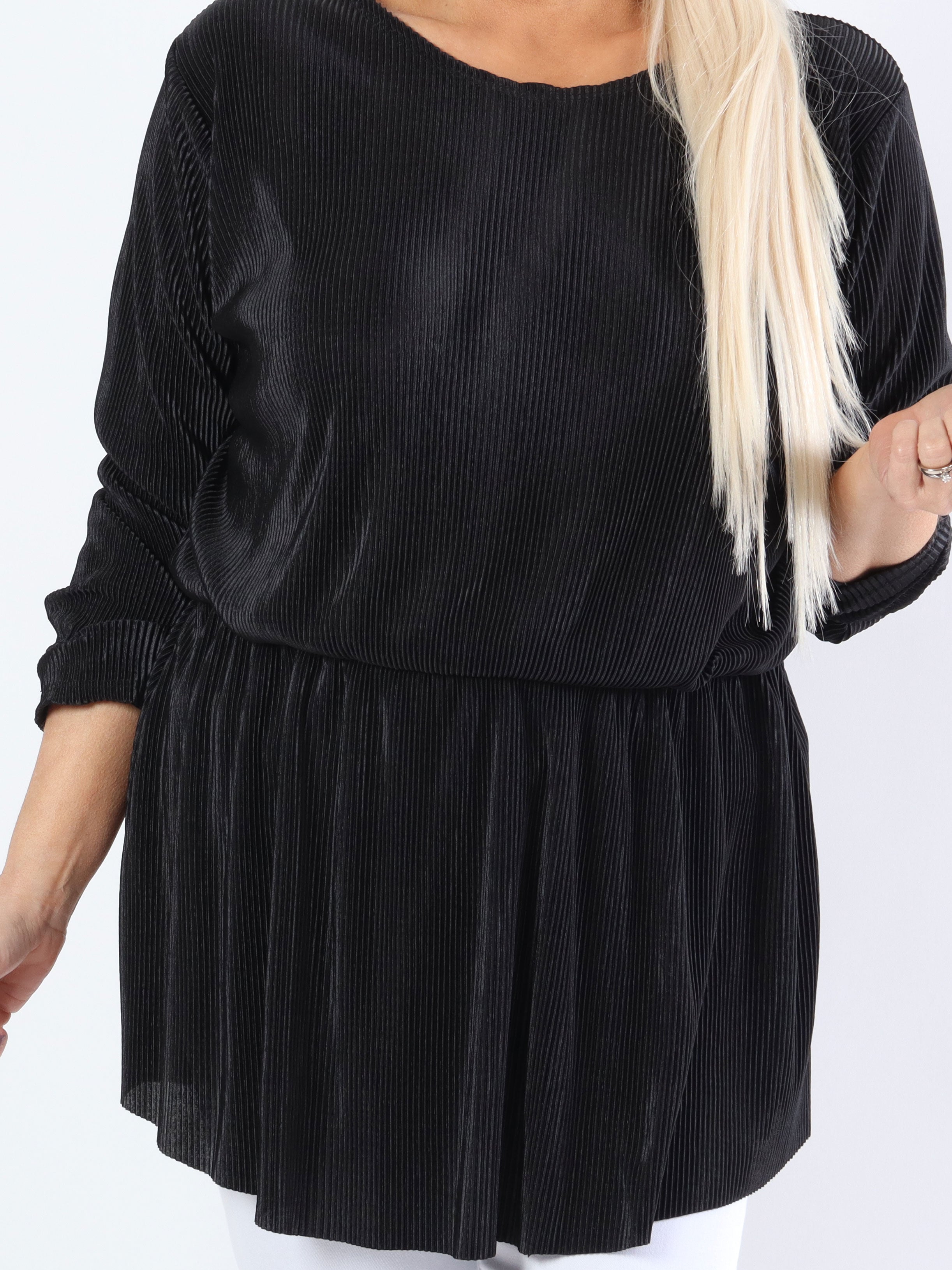 Delfina - Rillet langærmet plus size bluse med lille skød