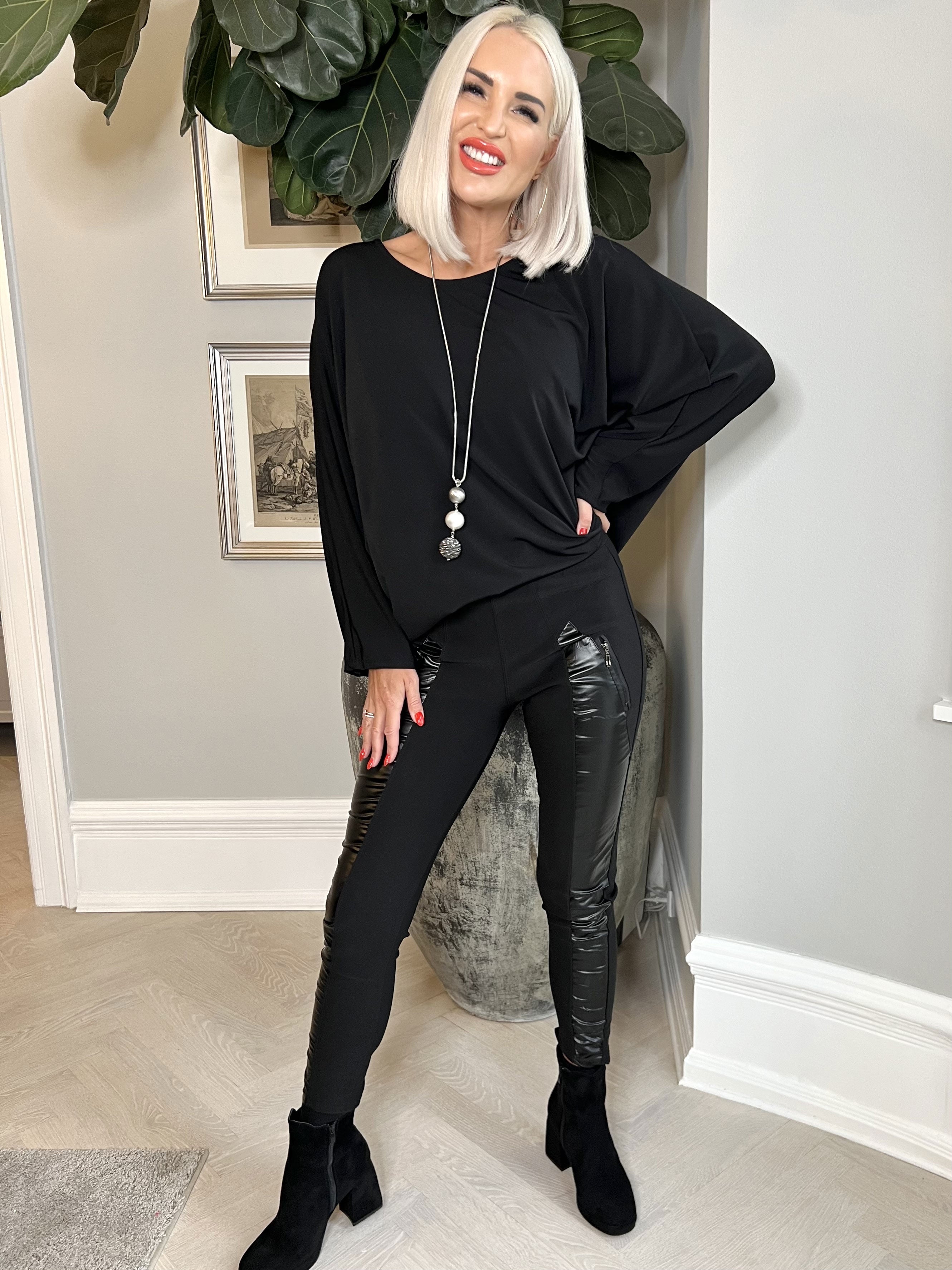 Derma - Sorte elastiske leggings med læderlook