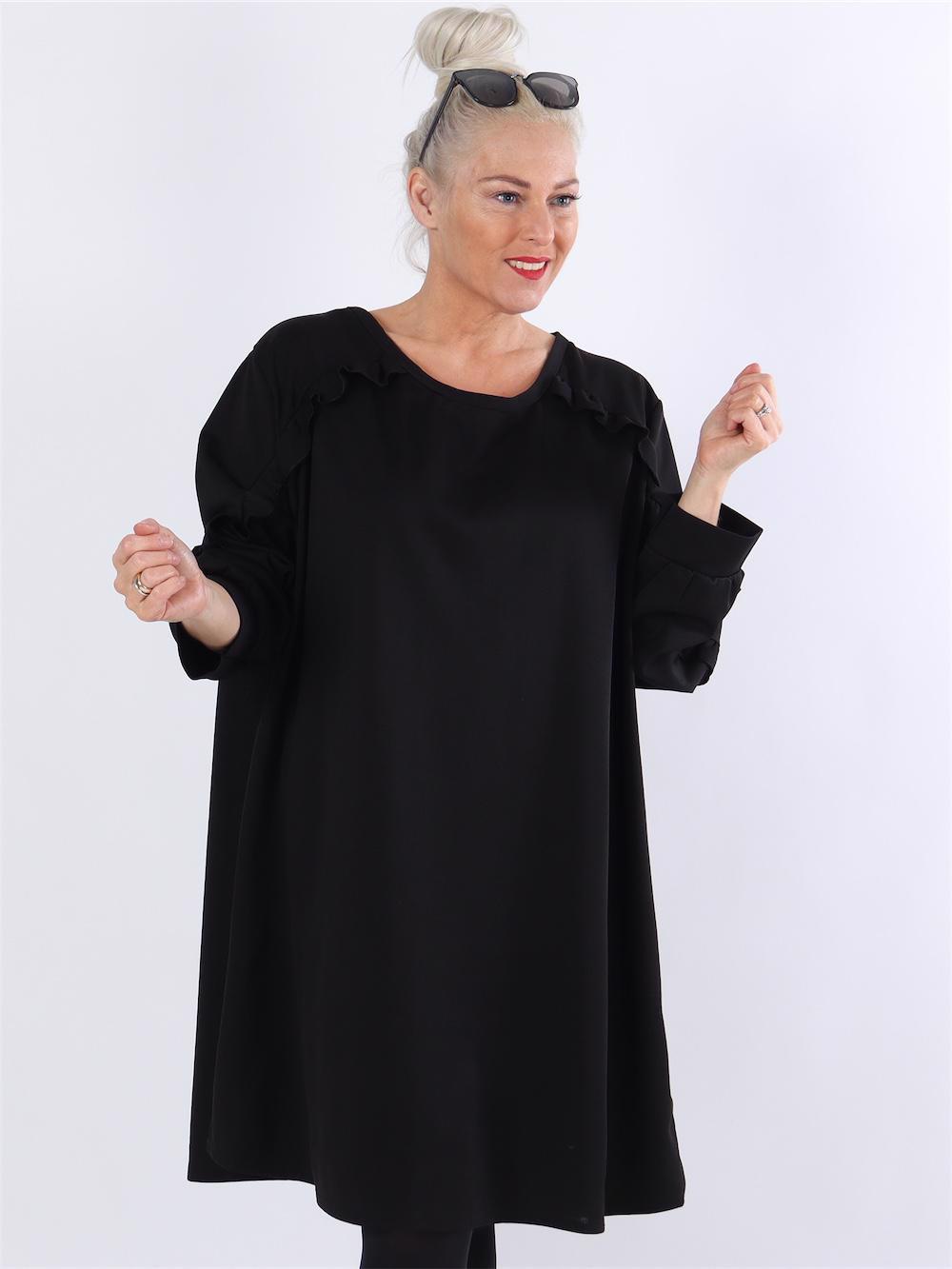 Disa - Armygrøn langærmet kjole med flæsekanter