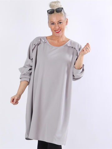 Disa - Armygrøn langærmet kjole med flæsekanter