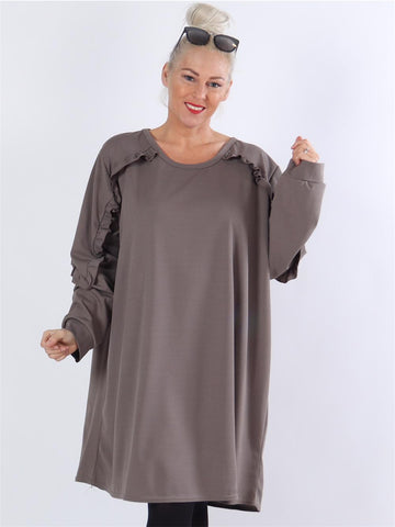 Disa - Armygrøn langærmet kjole med flæsekanter