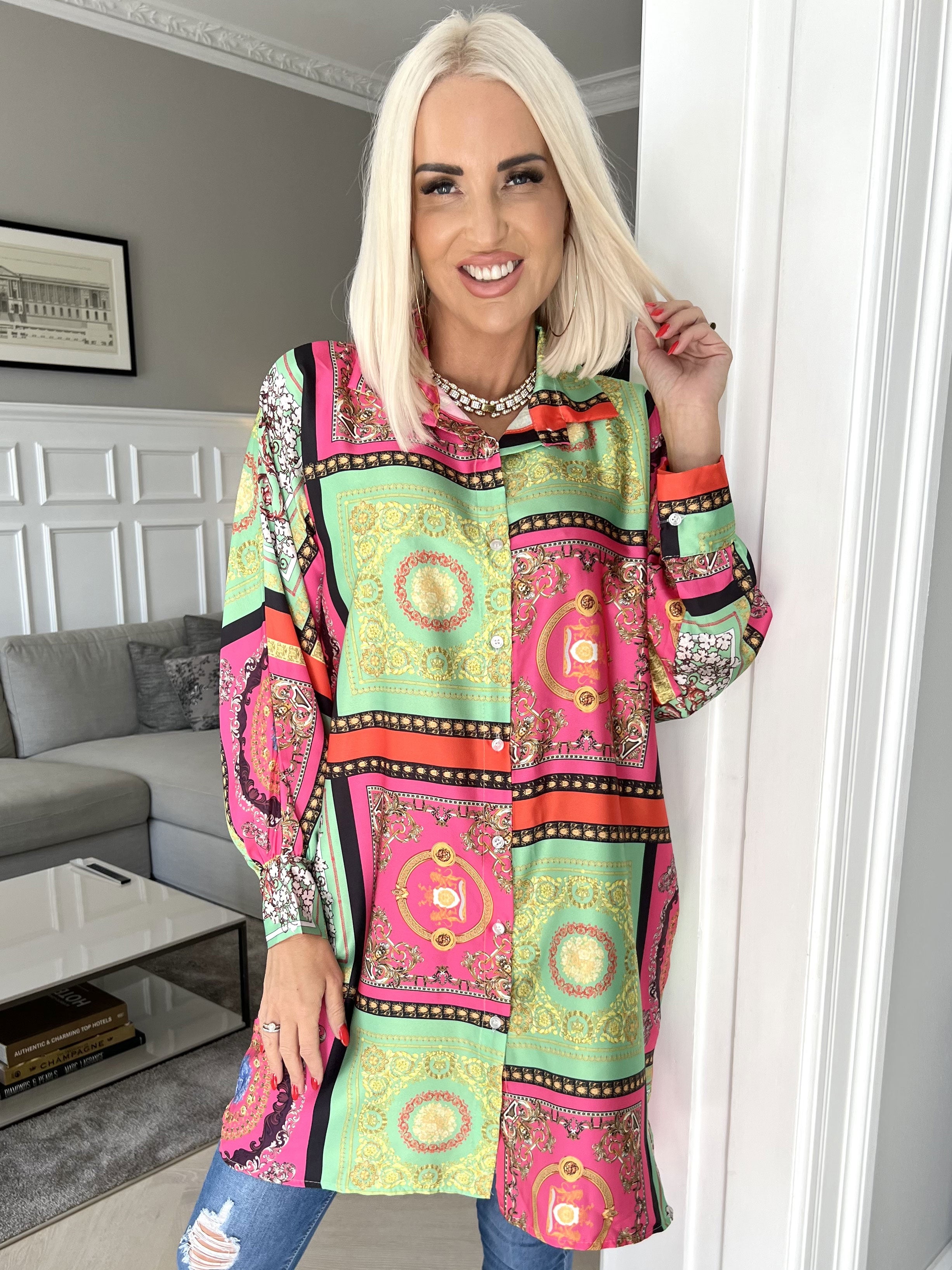 Donna - Farverig mønstret skjorte i silkelook