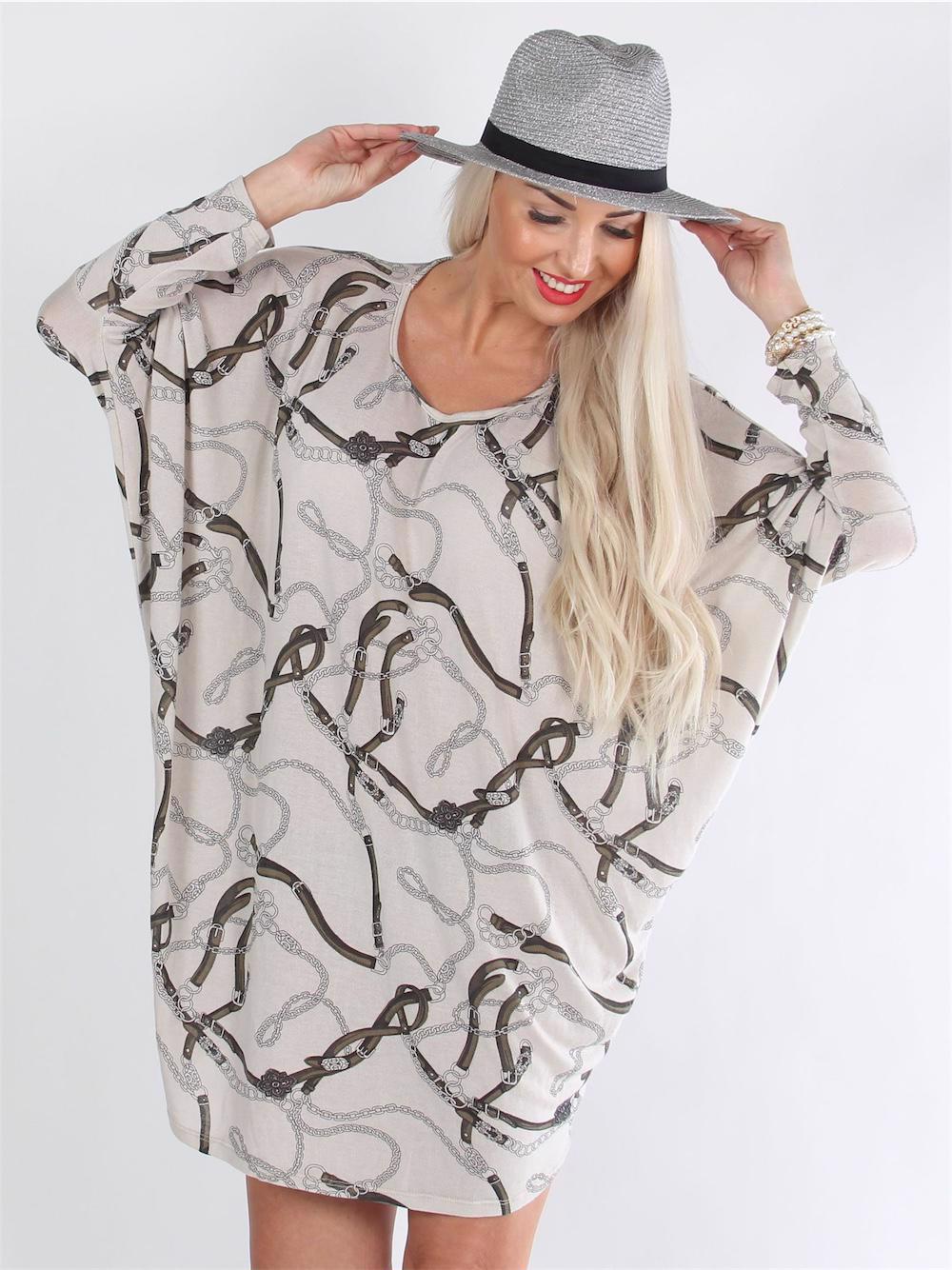 Ebba - Grå oversize bluse med lænkemotiver