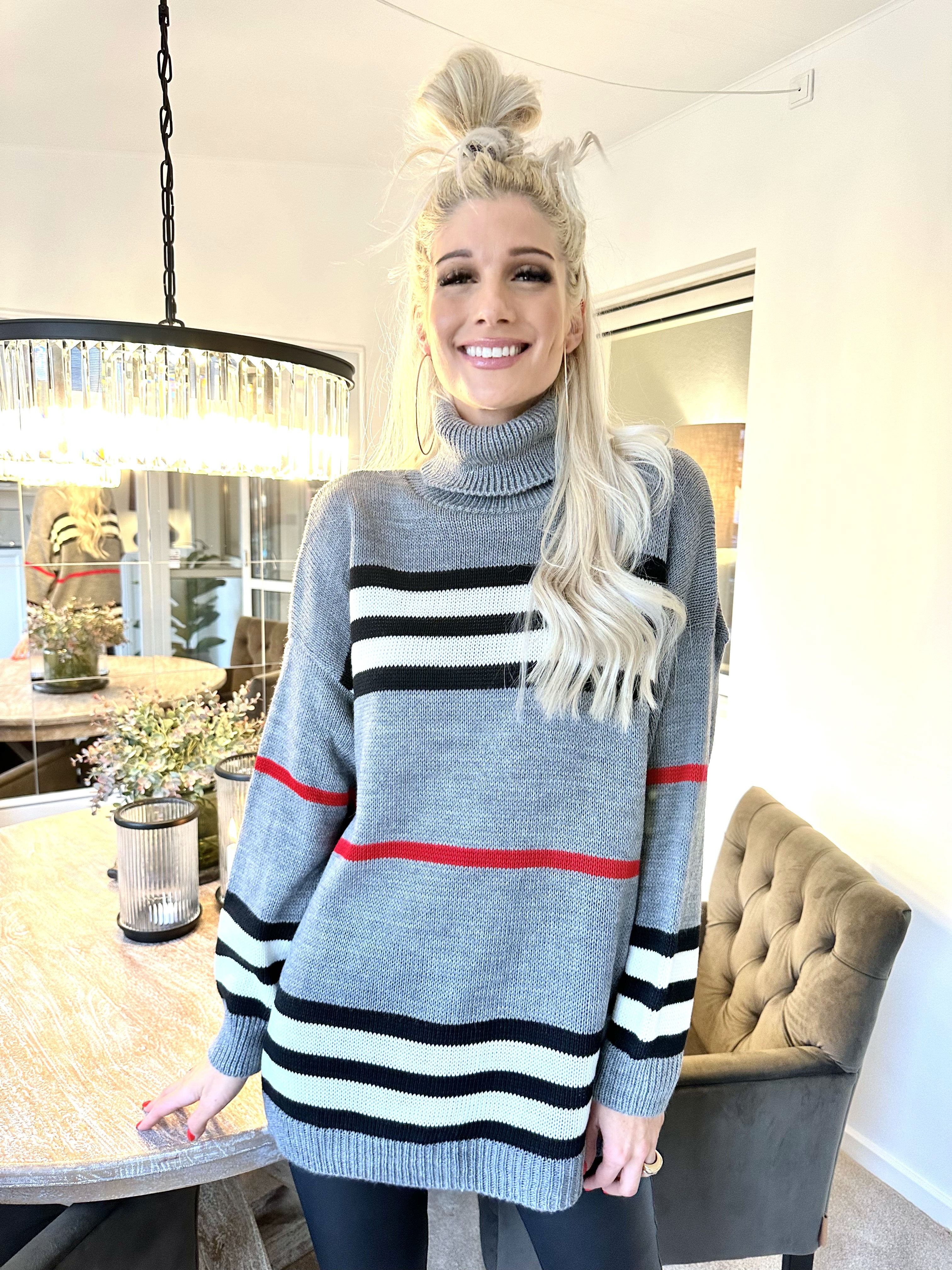 Ebba - Stribet striktrøje med krave