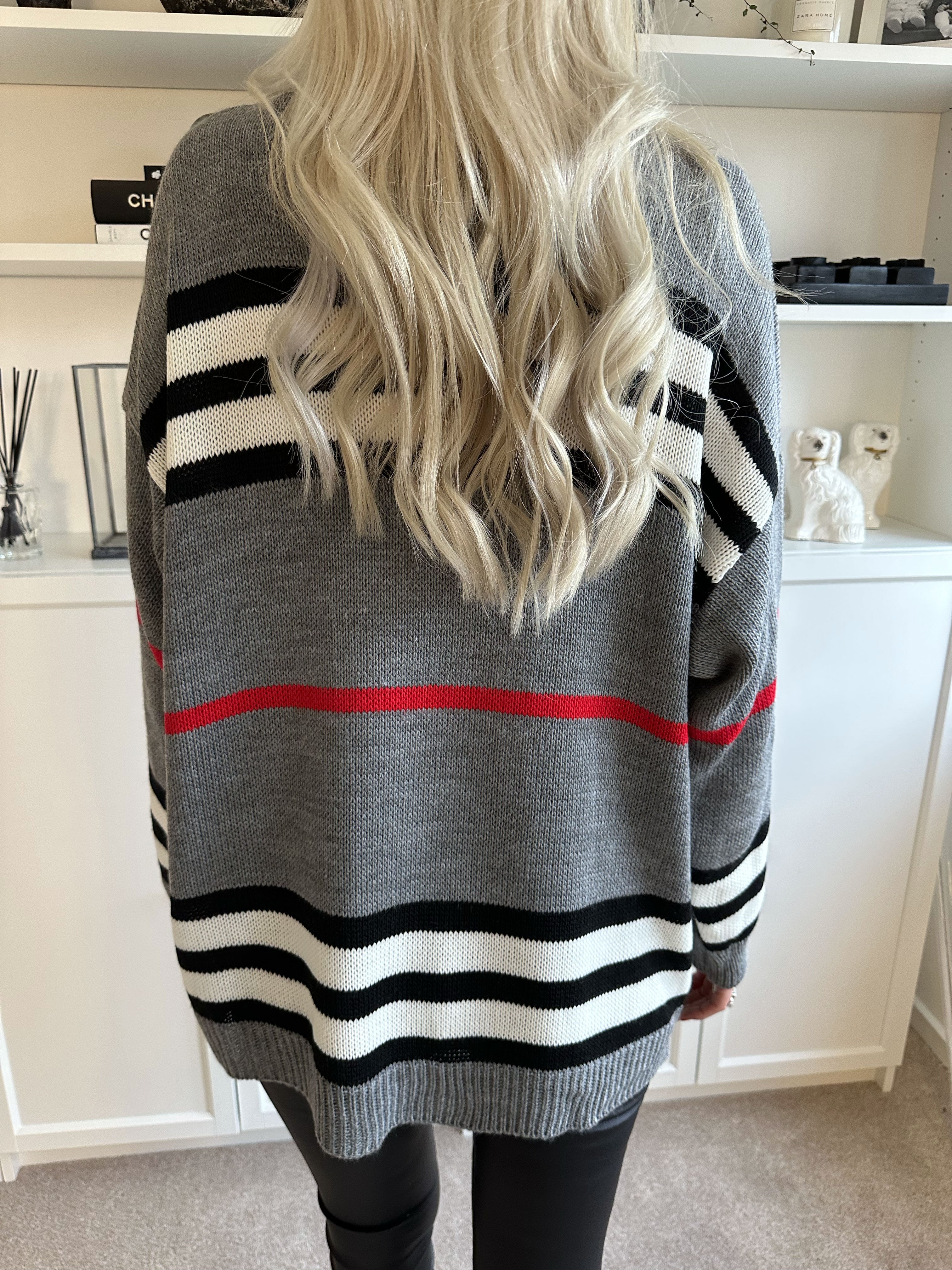 Ebba - Stribet striktrøje med krave