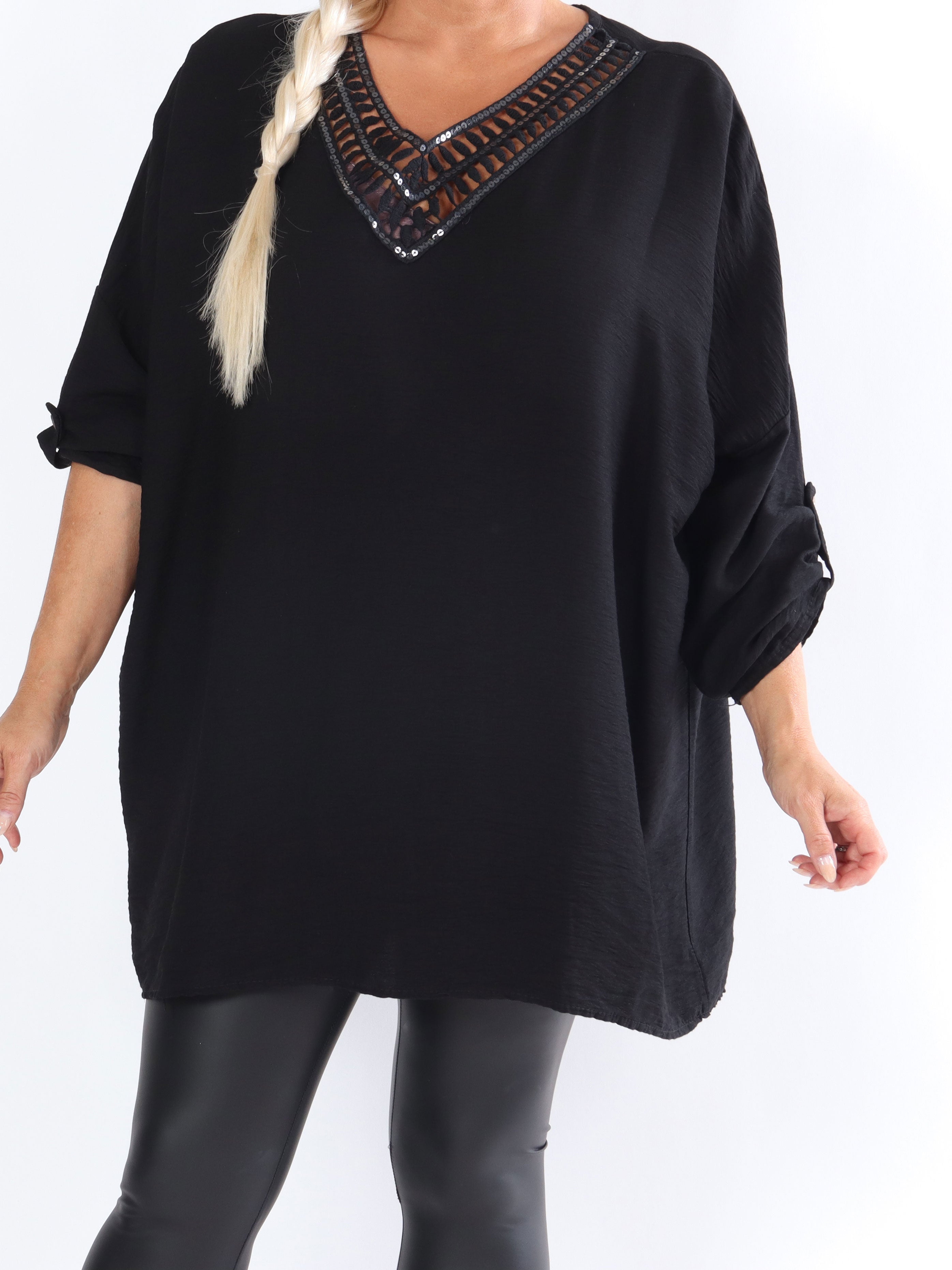 Elina - Plus size tunika pyntet med pailletter og broderinger