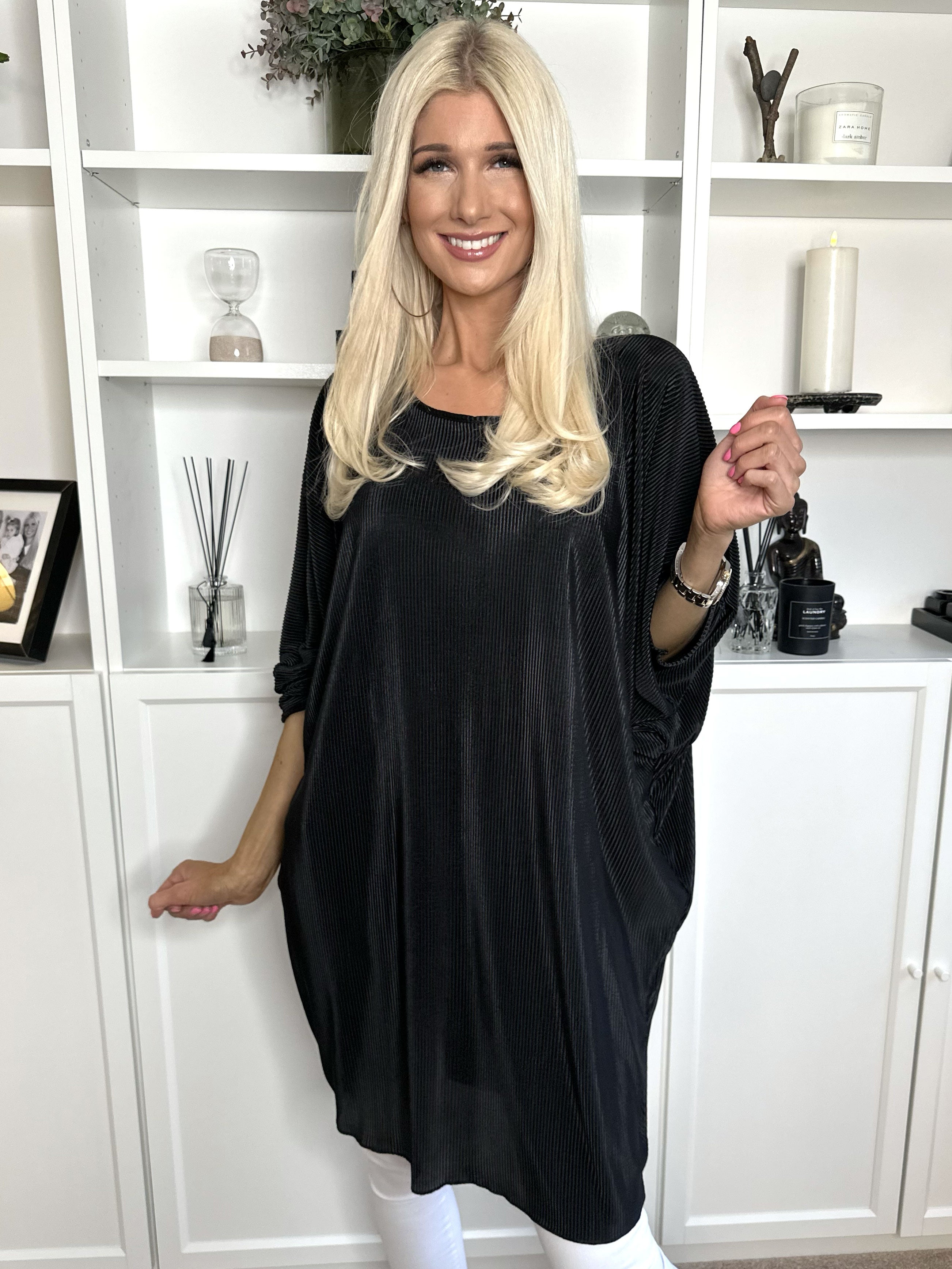 Elnora - Rillet tunika med flagermusærmer