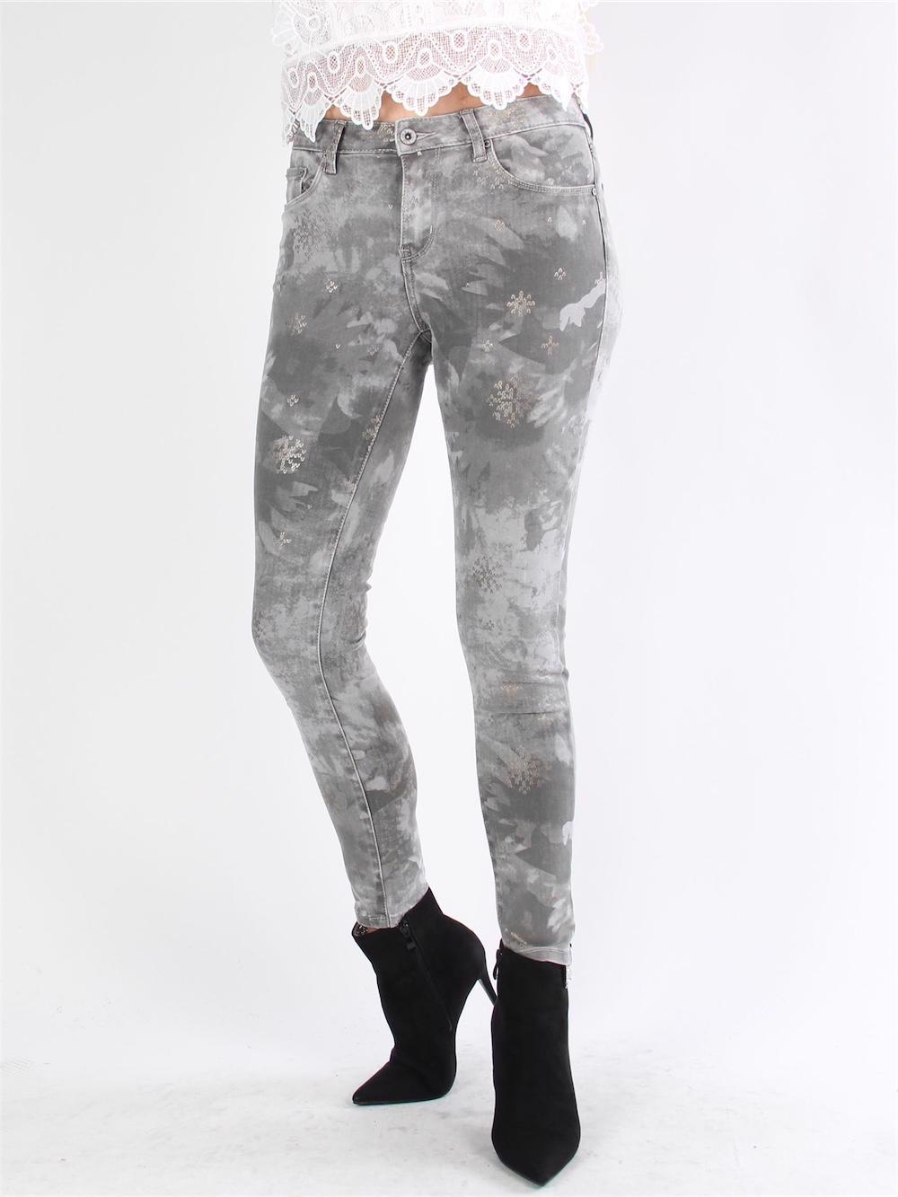 Emina - Grå skinny jeans med mønster og sølvdetaljer