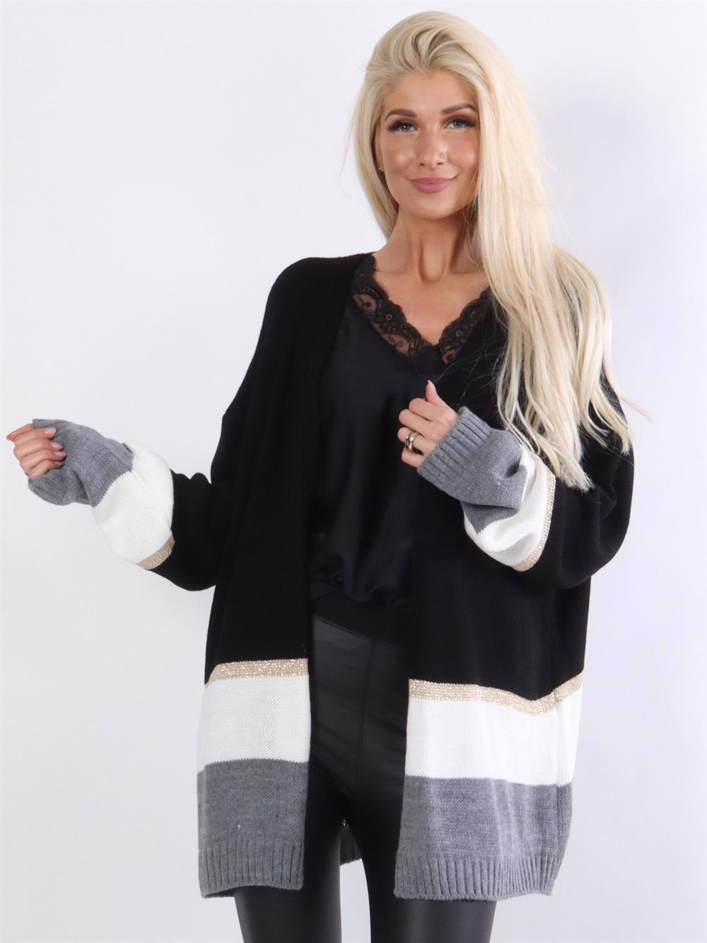 Emma - Strikcardigan med guld og hvide striber