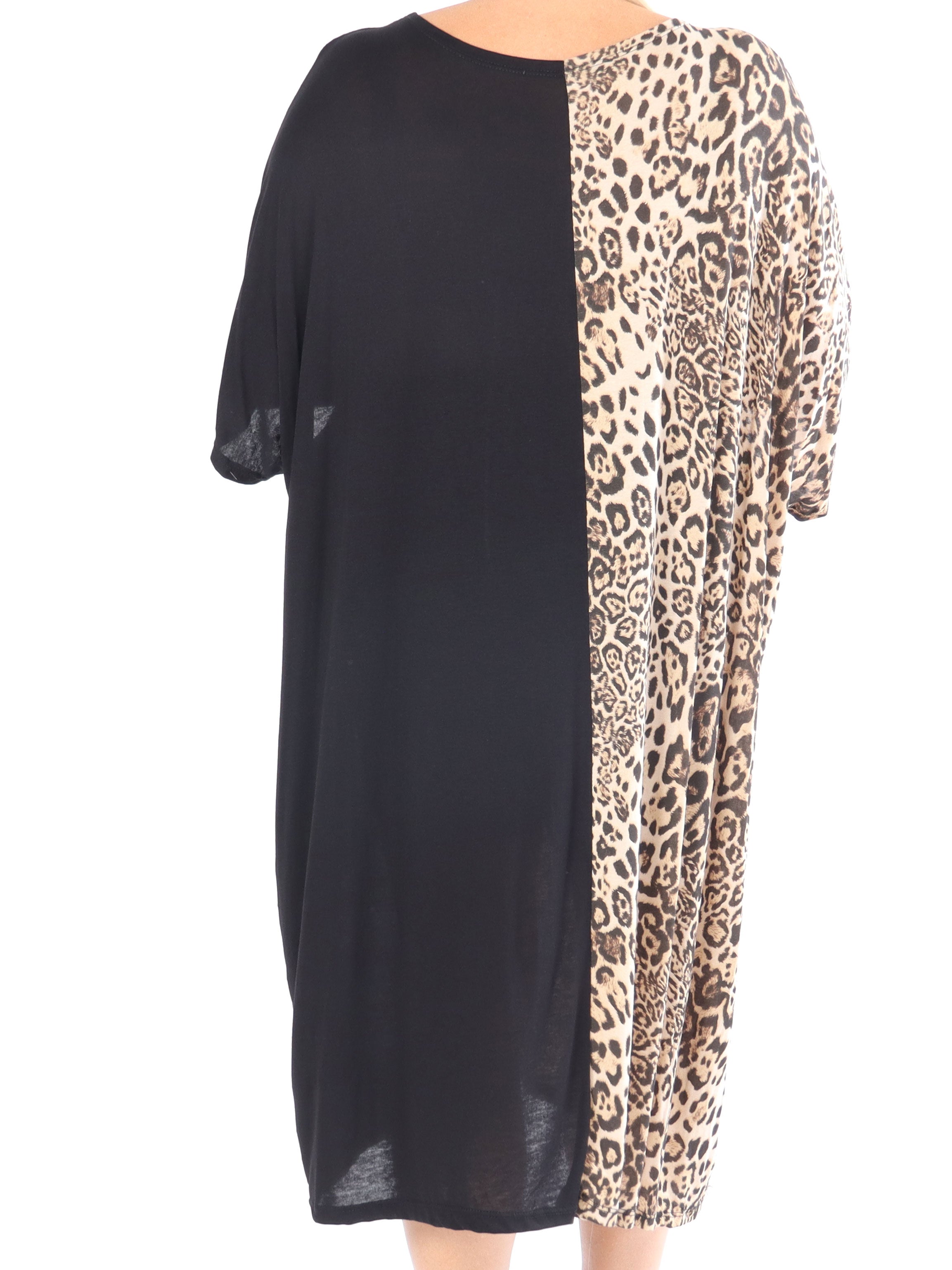 Evie - Sort plus size kjole med leopardprint