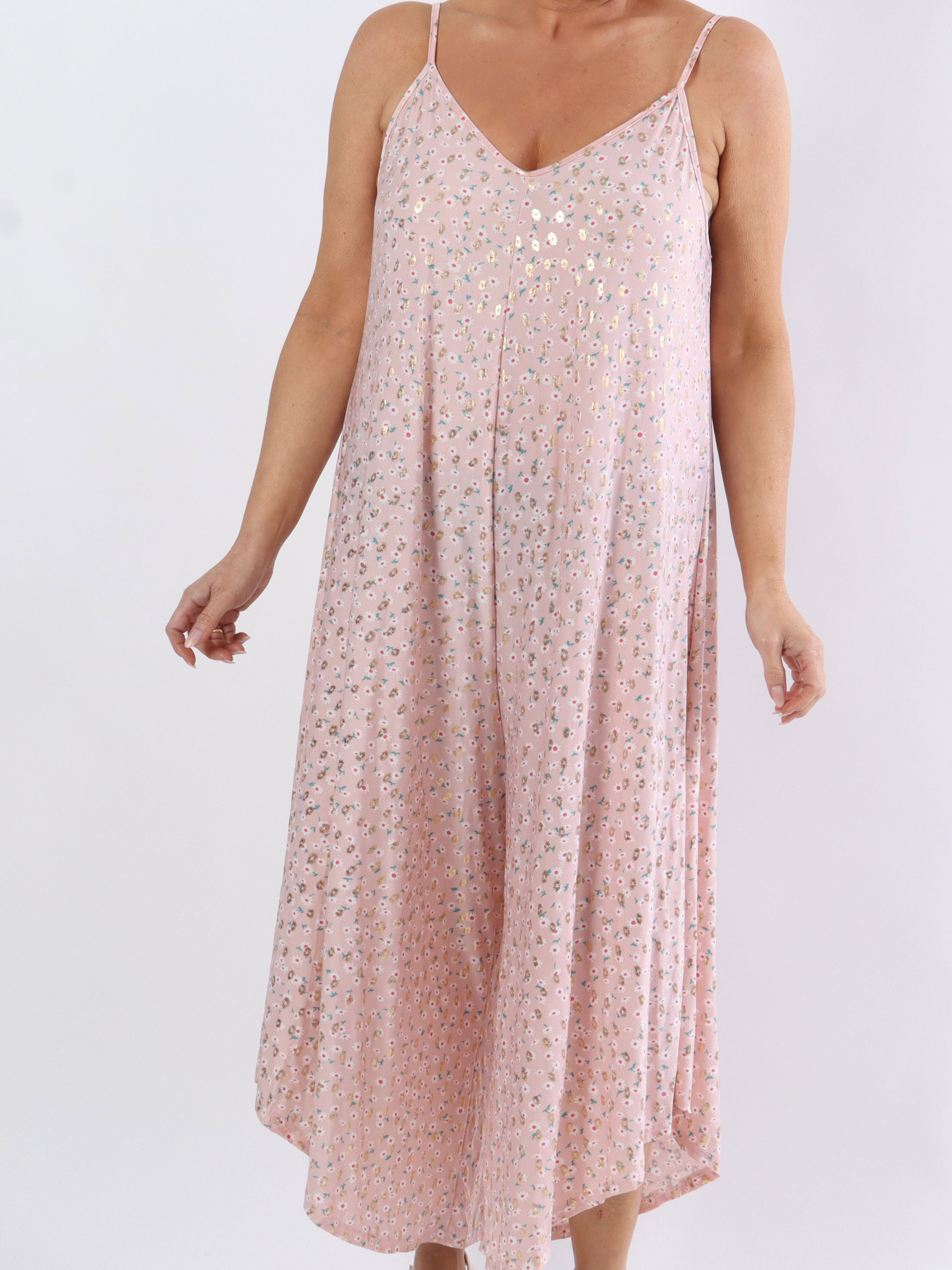 Felicia flower - Plus size buksedragt med vide ben i stretchty stof