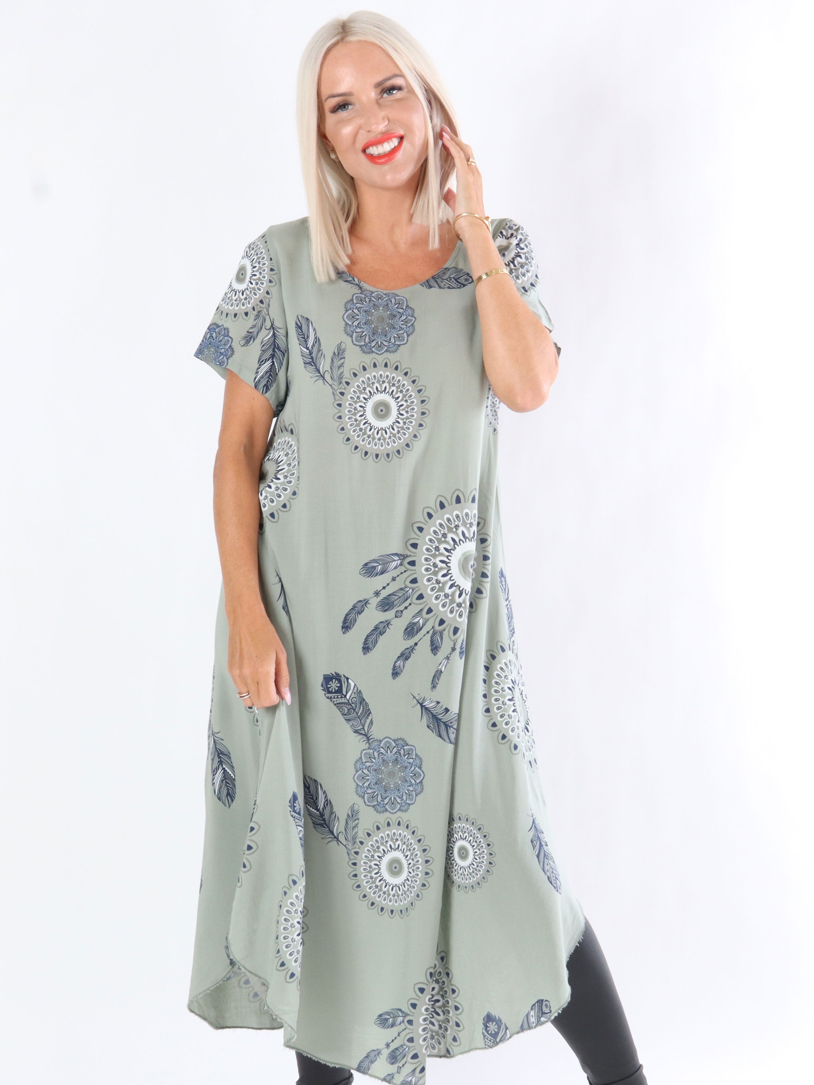 Felina - Kjole med fjermotiv og mønster