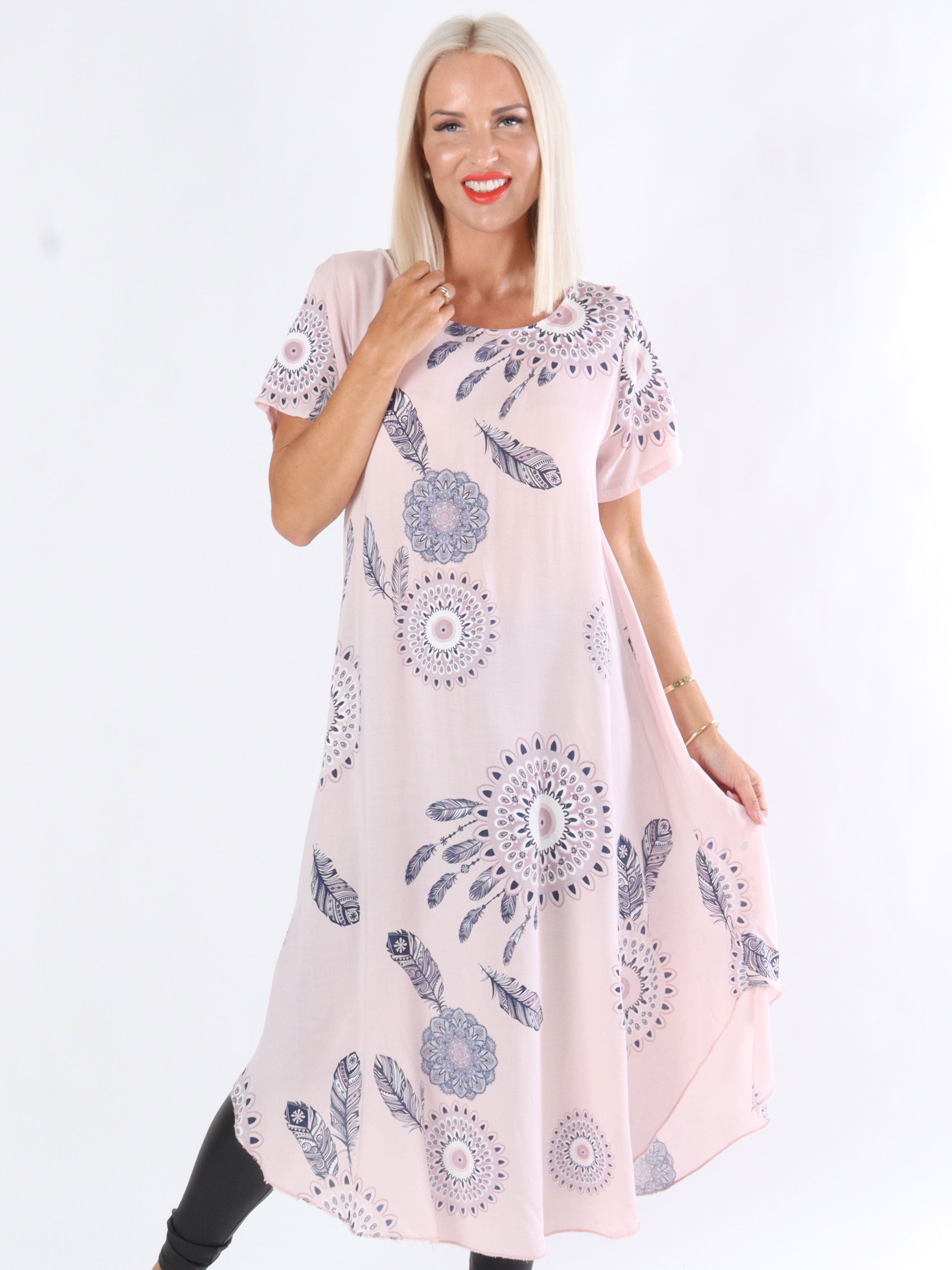 Felina - Kjole med fjermotiv og mønster