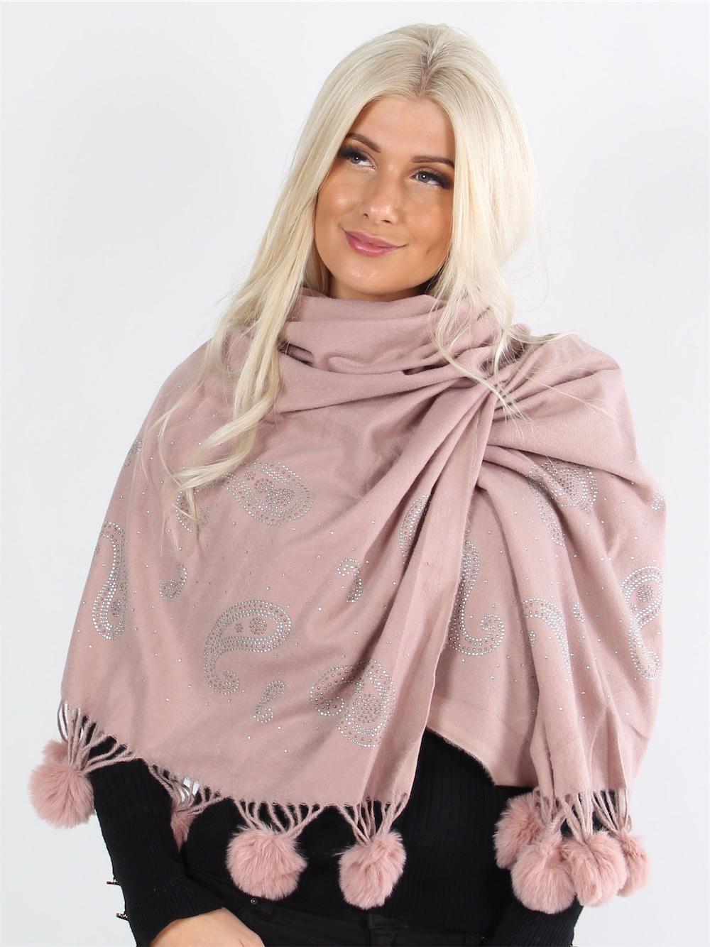 Filucca - Flaskegrønt blødt halstørklæde med faux fur pomponer