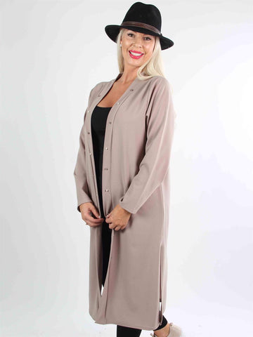 Fina - Sandfarvet lang cardigan med perler