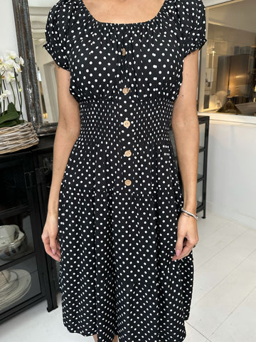 Finalia dot short - Sød kjole med prikker og elastik i taljen