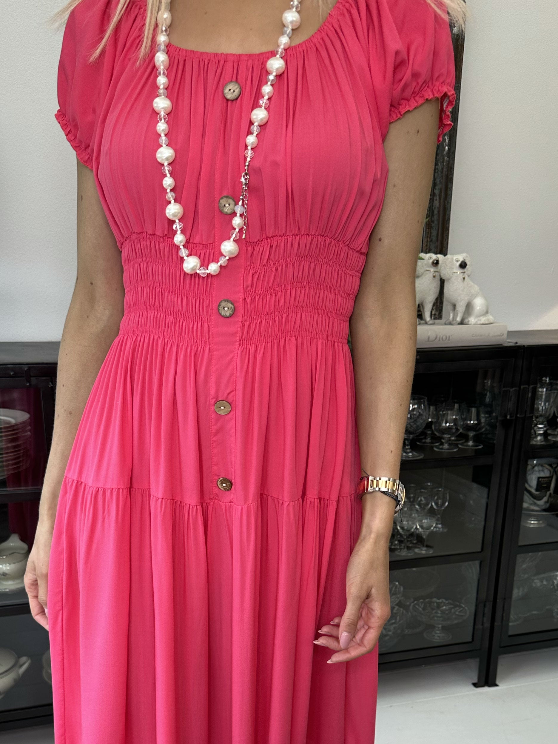 Finalia Plain - Lang sød kjole pufærmer og elastik i taljen