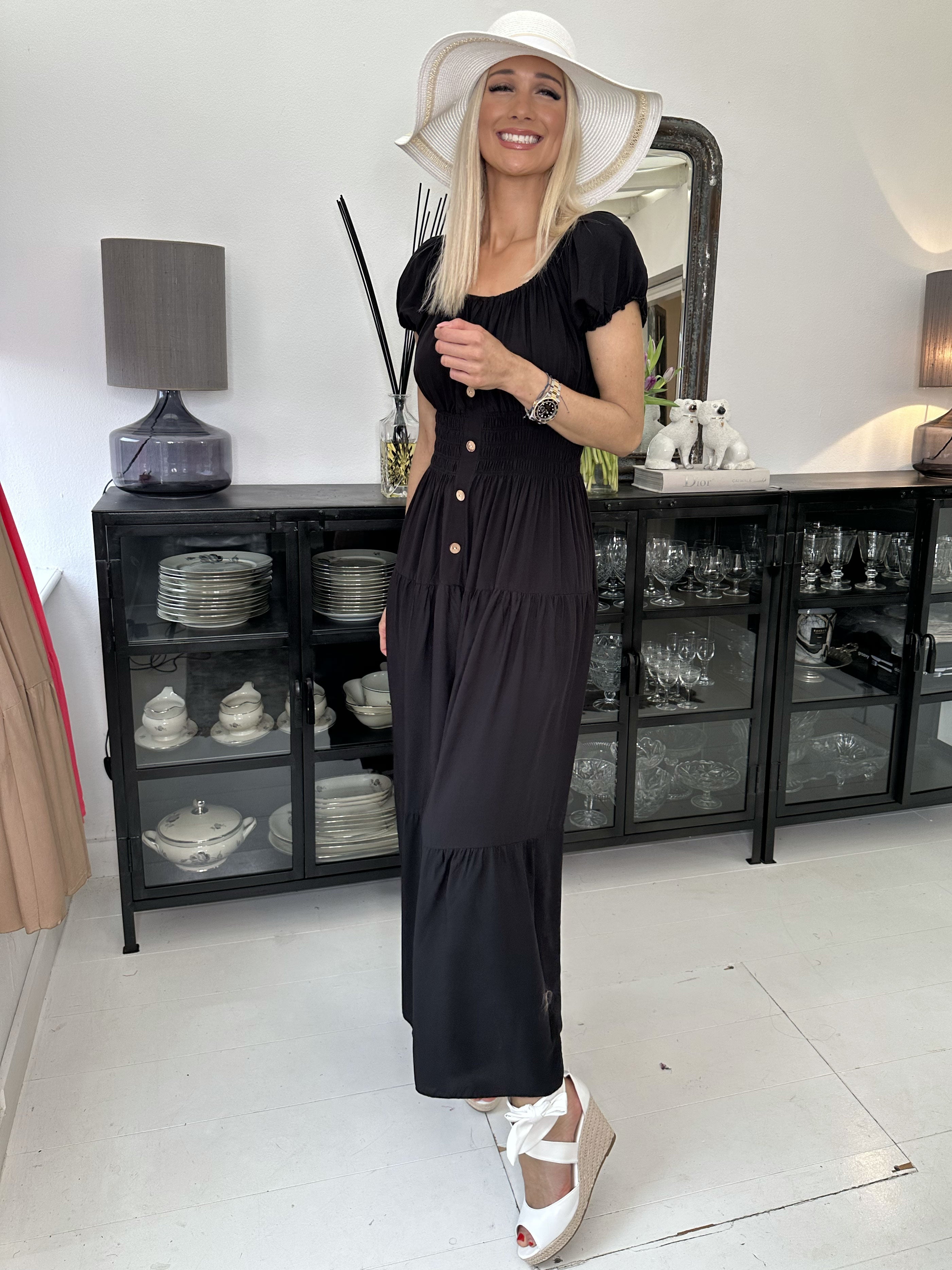 Finalia Plain - Lang sød kjole pufærmer og elastik i taljen