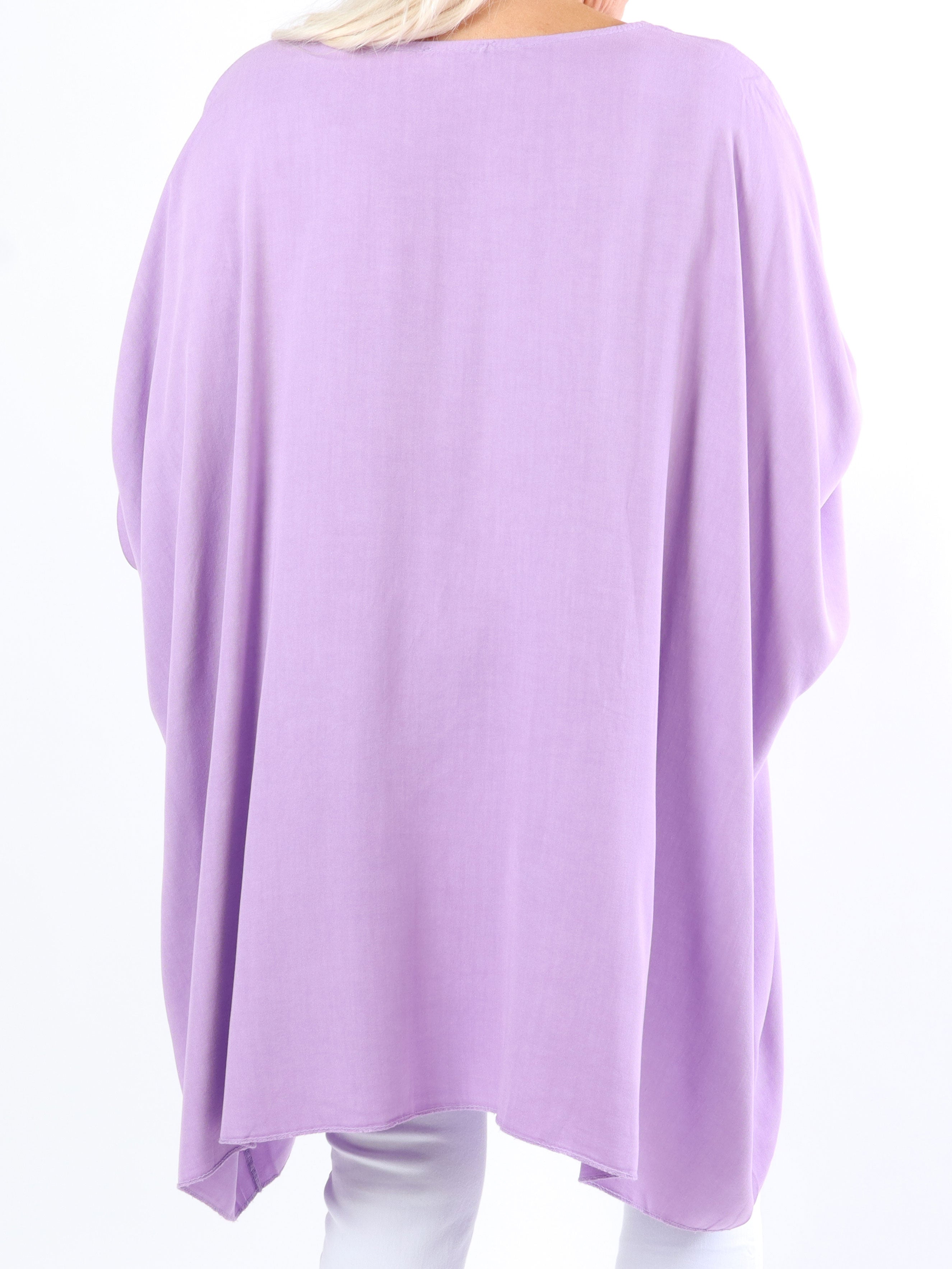 Flavia - Plus size t-shirt med sølv print og flagermusærmer