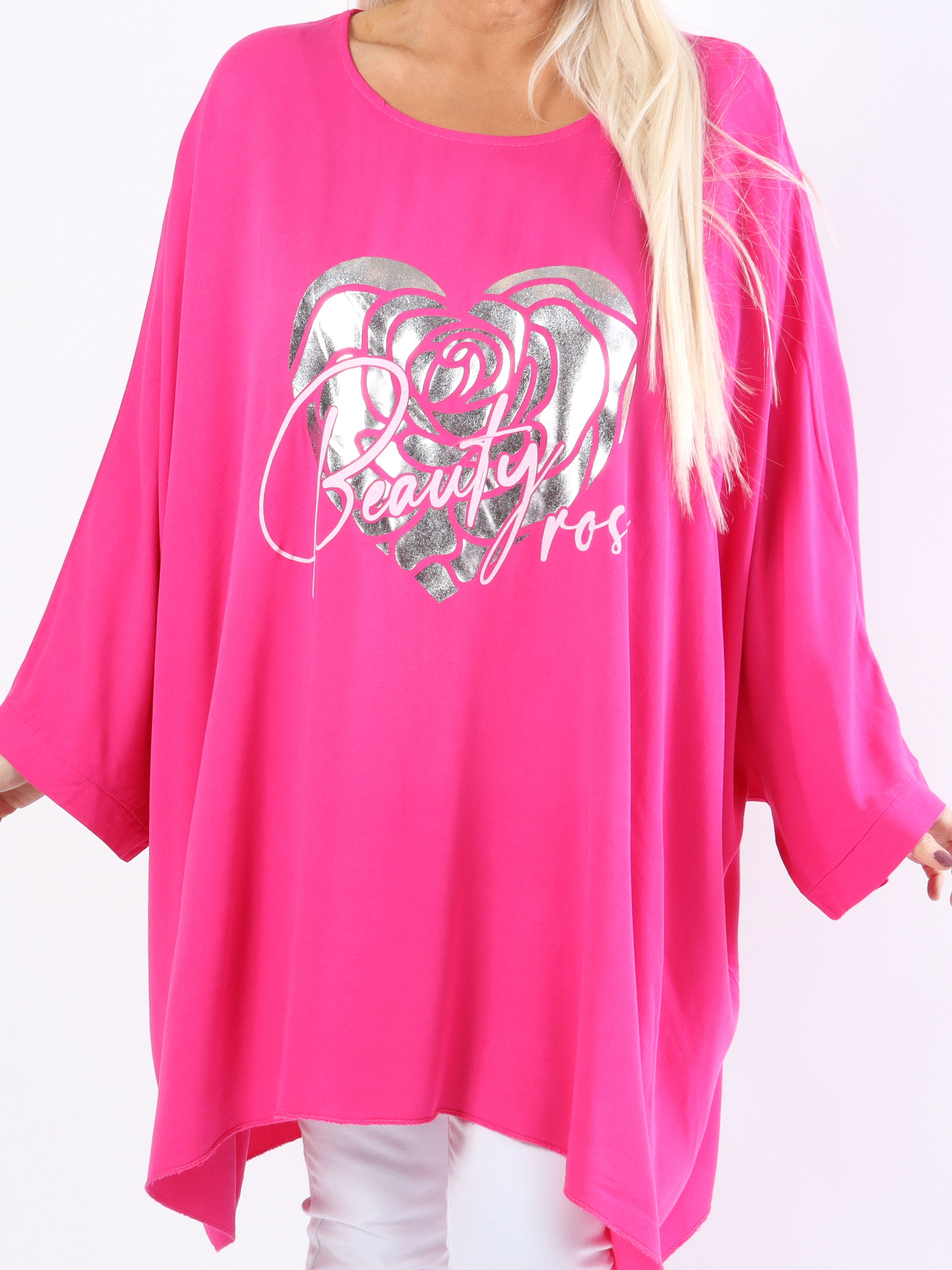 Flavia - Plus size t-shirt med sølv print og flagermusærmer