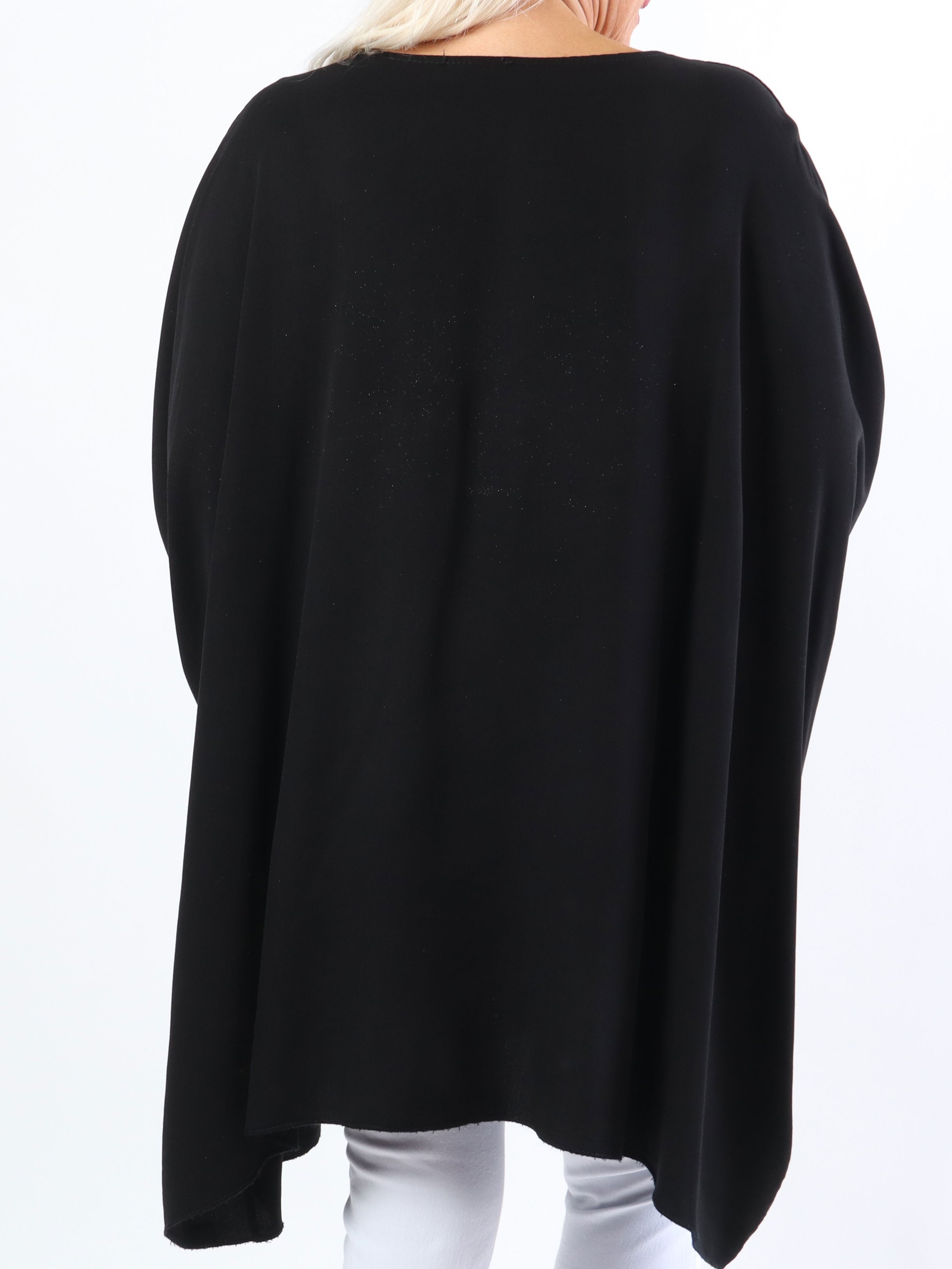 Flavia - Plus size t-shirt med sølv print og flagermusærmer