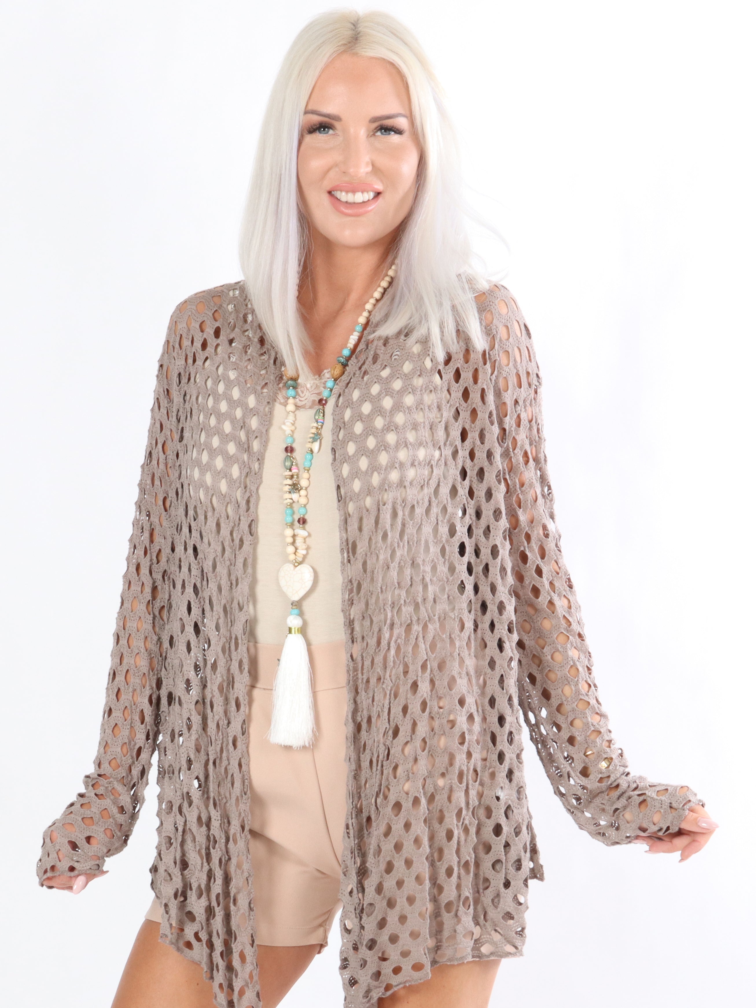 Flora - Armygrøn cardigan med huller