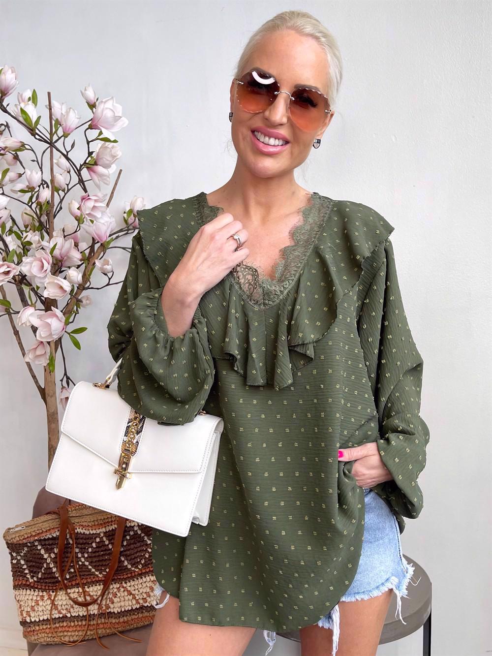 Simone - Tunika med blondekant og flæser