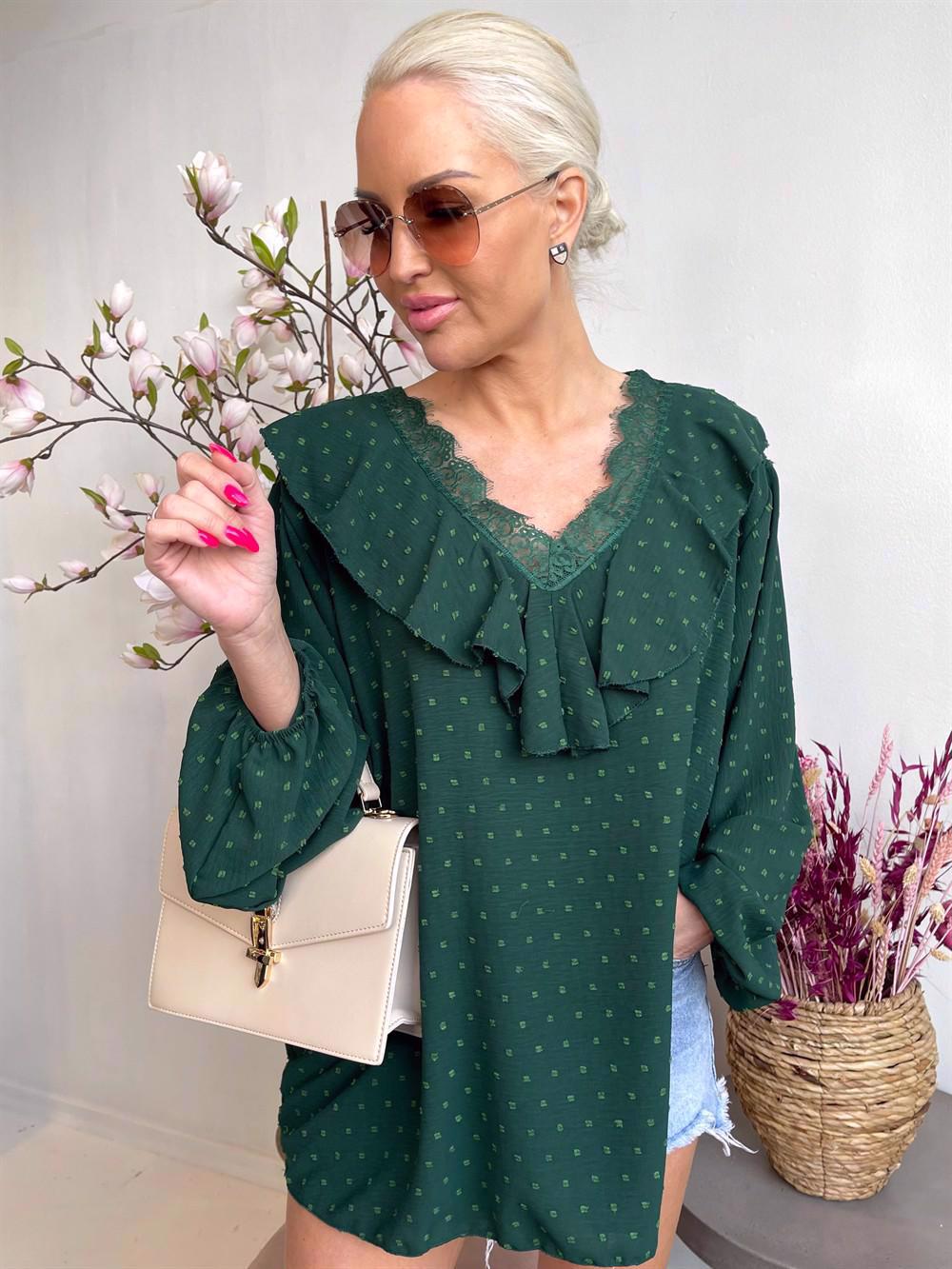 Simone - Tunika med blondekant og flæser