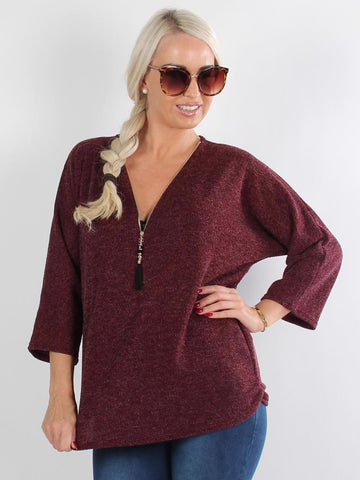 Ganja knit - Sort strikbluse med guld lynlås