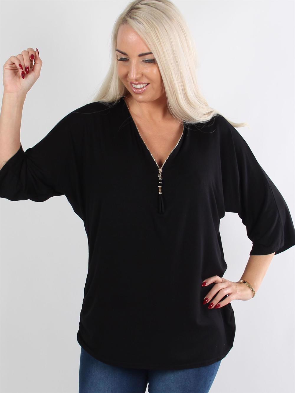 Ganja - Sort bluse med lynlås