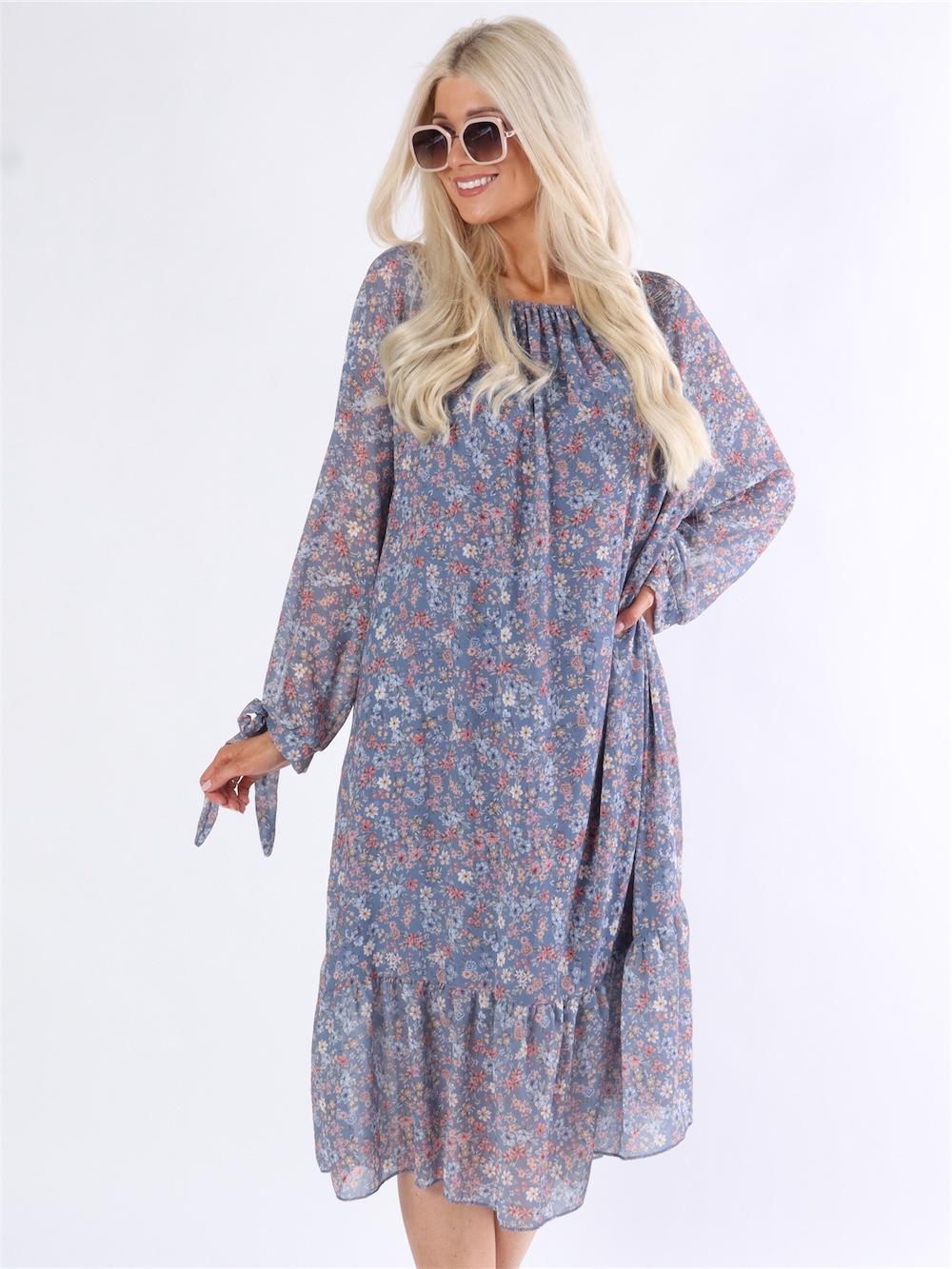 Gigi - Lang kjole med blomsterprint i chiffon