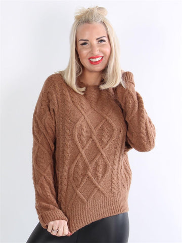 Gillian - Sort blød striktrøje med kabelmønster